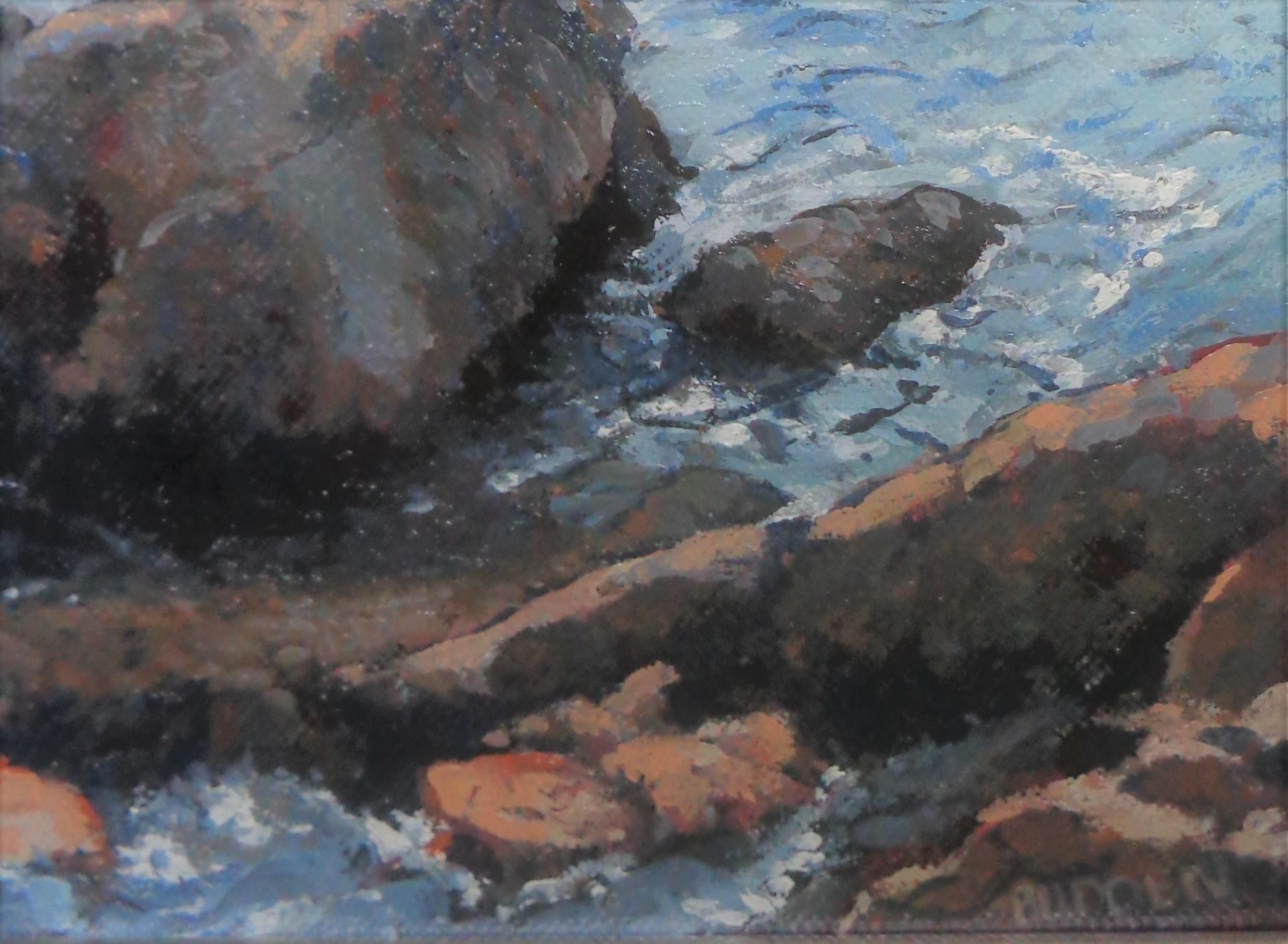 Impressionistic Seascape Ocean Painting Michael Budden Rocks and Water Study 3