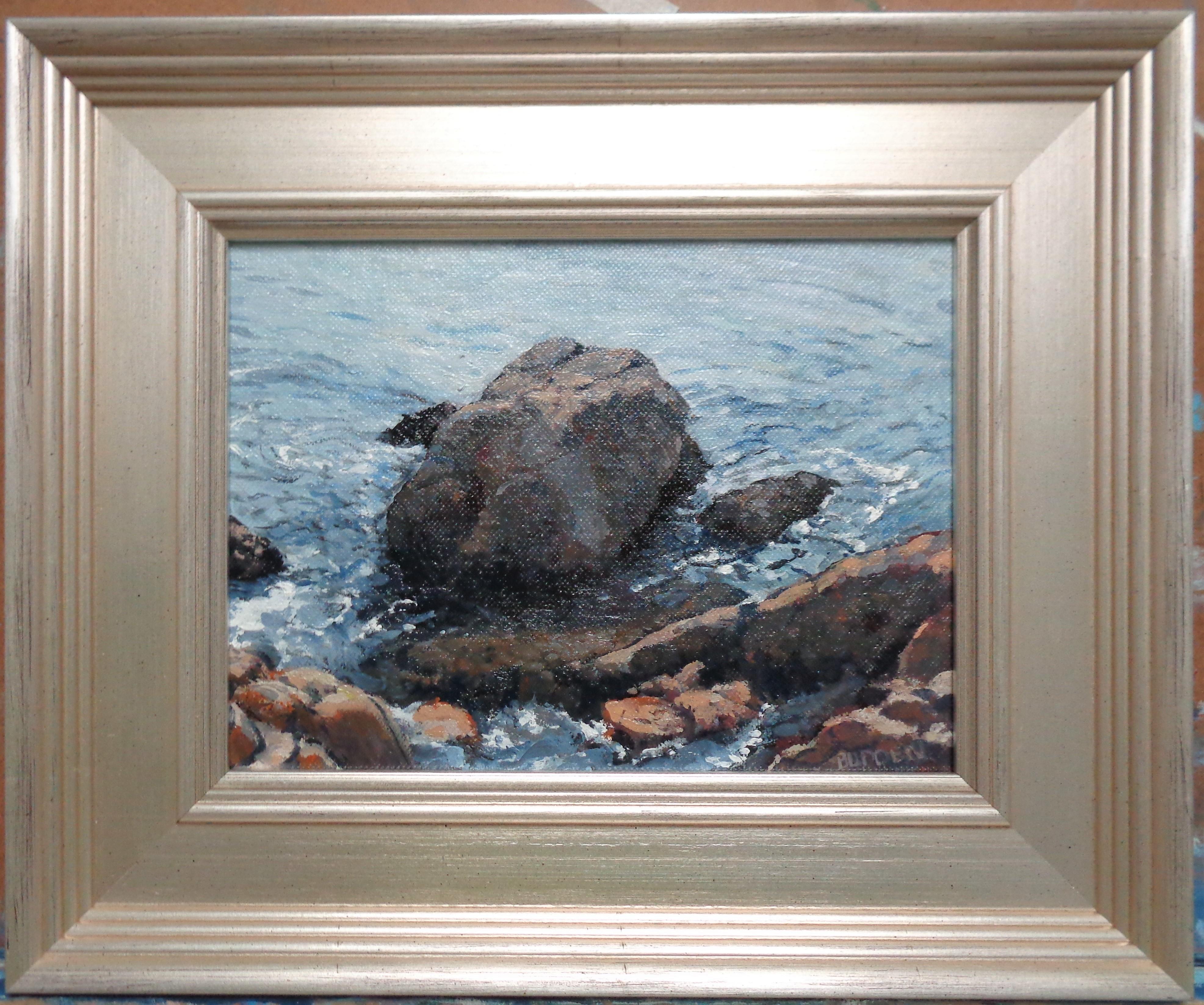 Rocks and Water Study
oil/panel 6 x 8 image
Rocks and Water Study is an oil painting on canvas panel by award winning contemporary artist Michael Budden that showcases a beautiful closeup of water around rocks on the coats inspired from my recent