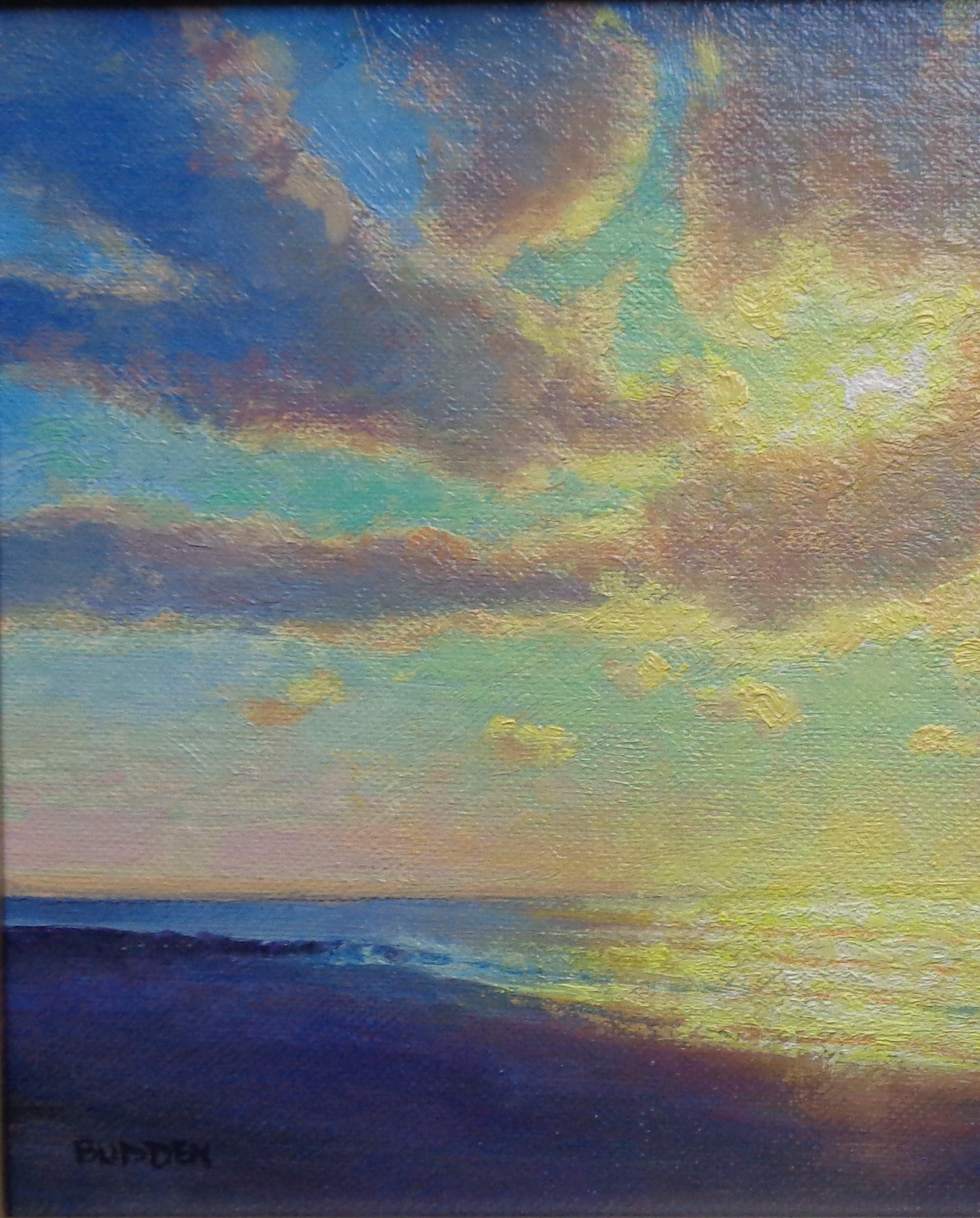 Pintura Impresionista Paisaje Marino Amanecer en el Océano Michael Budden Sol Matutino en venta 2