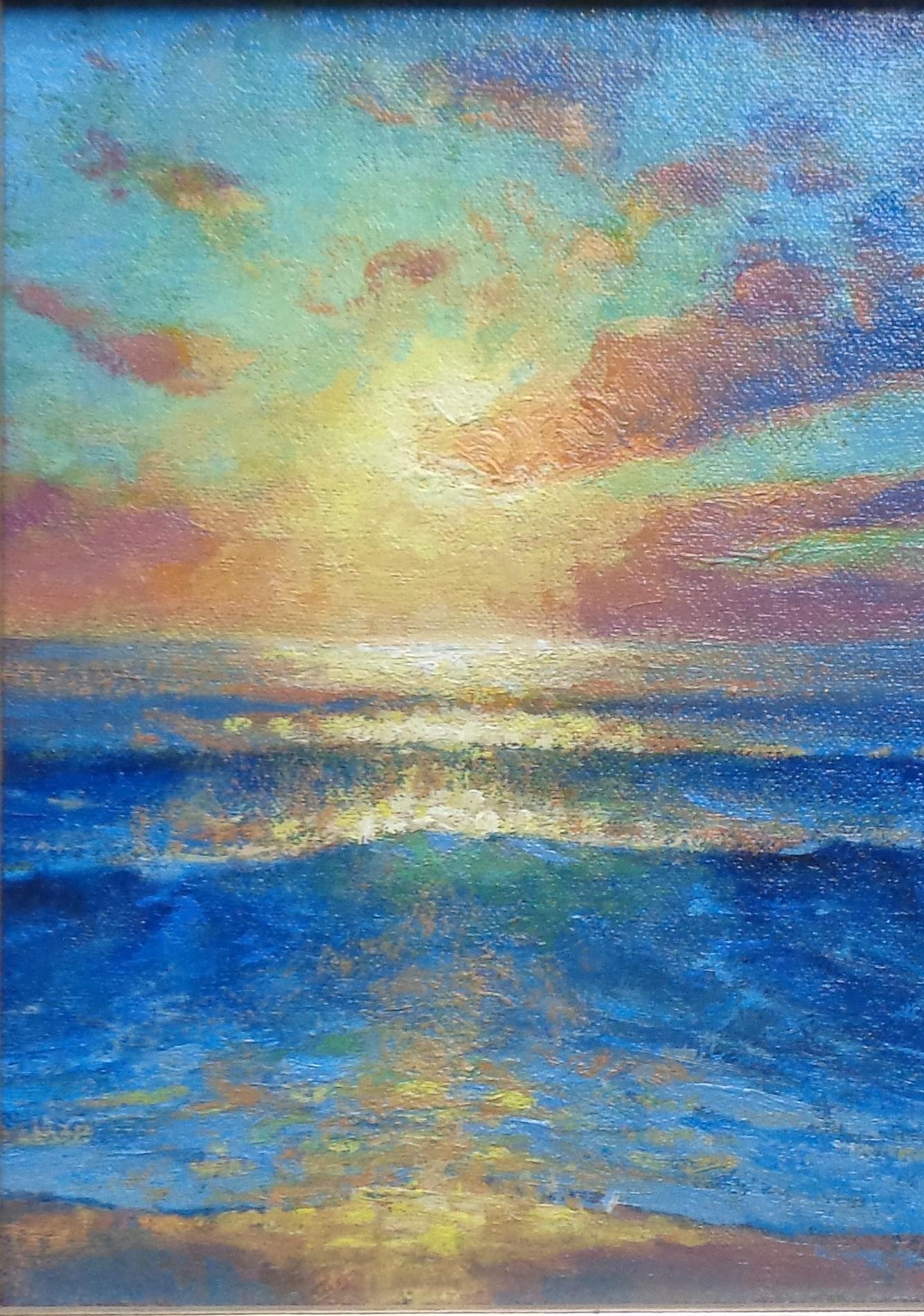 Pintura Impresionista Paisaje Marino Amanecer en el Océano Michael Budden Espectáculo del Amanecer en venta 2