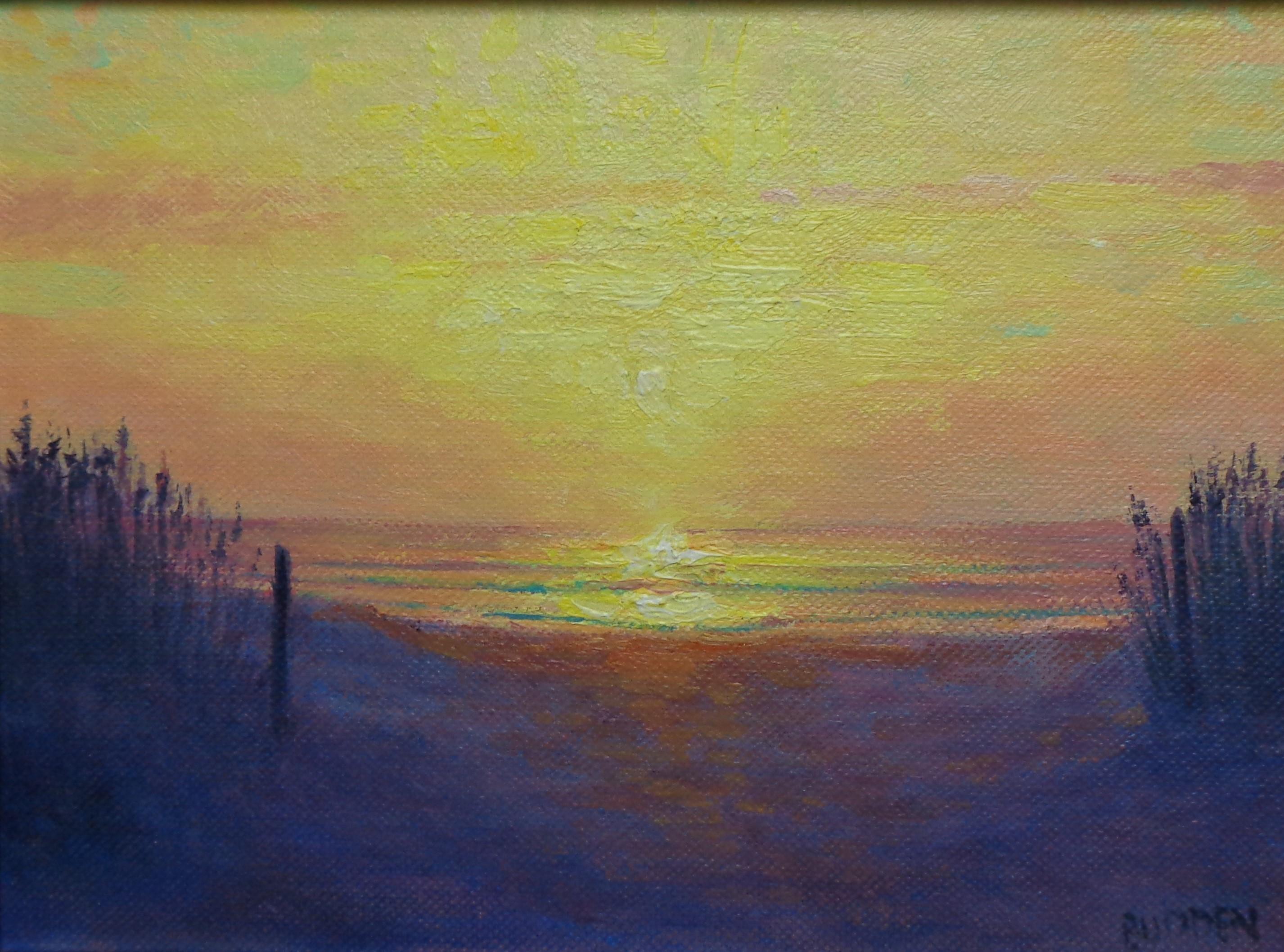 Paisaje marino impresionista Pintura al óleo Michael Budden Colores del amanecer en venta 1