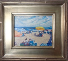 Impressionistic Seascape Painting Michael Budden Beach Day People Boats Birds