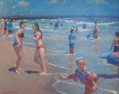 Impressionistic Seascape Painting Michael Budden Beach Play V