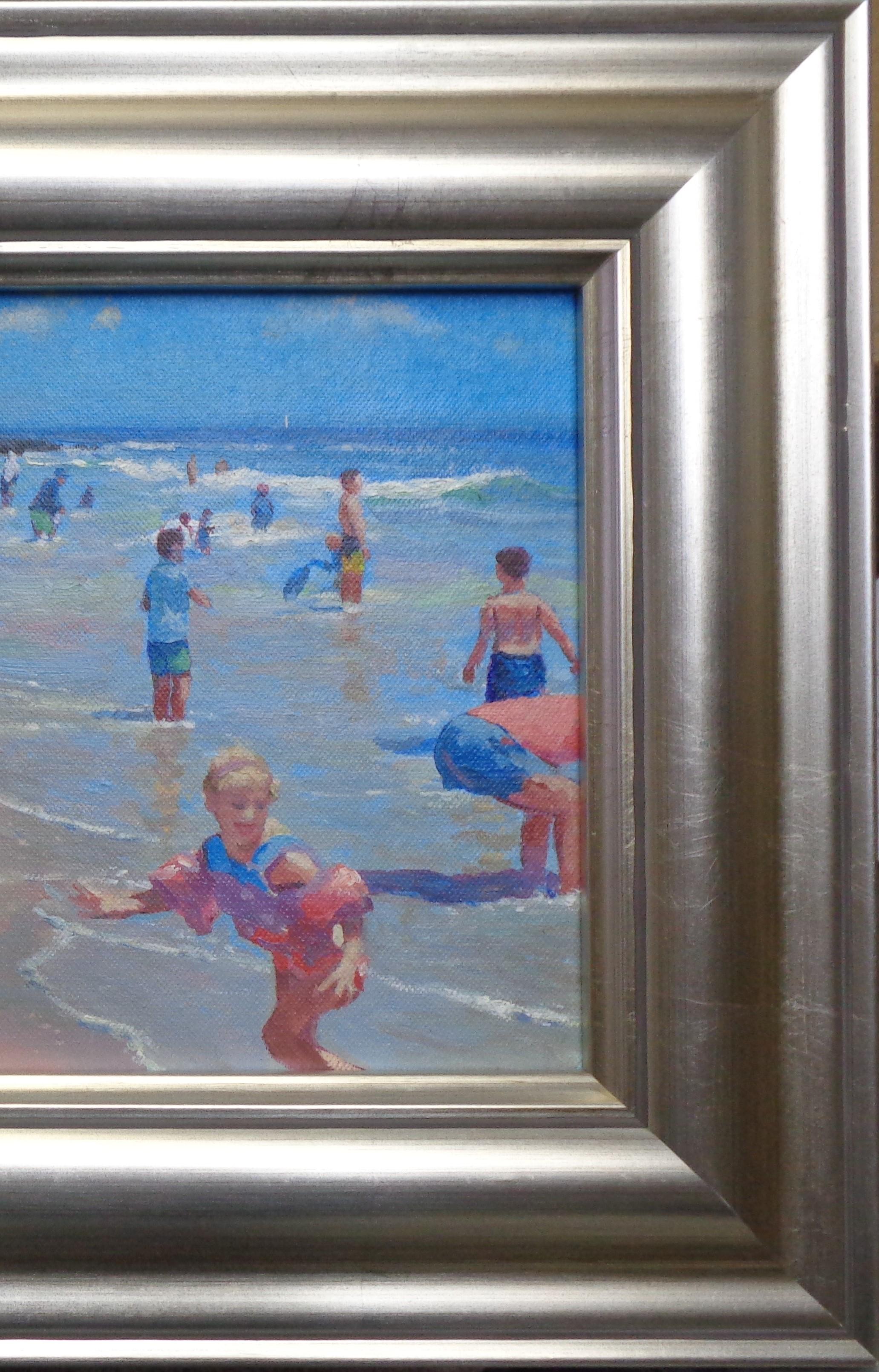 Pintura impresionista de paisajes marinos Michael Budden Juego en la playa V en venta 3
