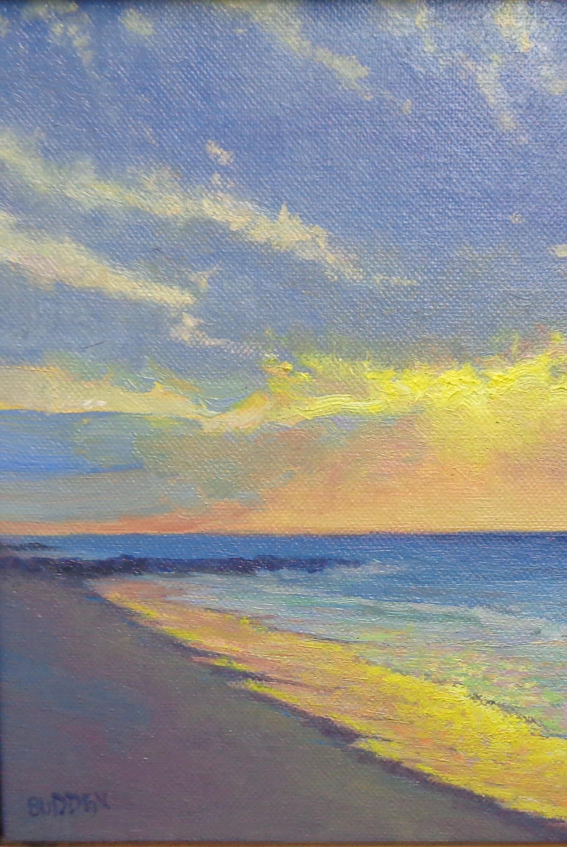 Pittura impressionistica di paesaggio marino Michael Budden Alba sulla spiaggia in vendita 2