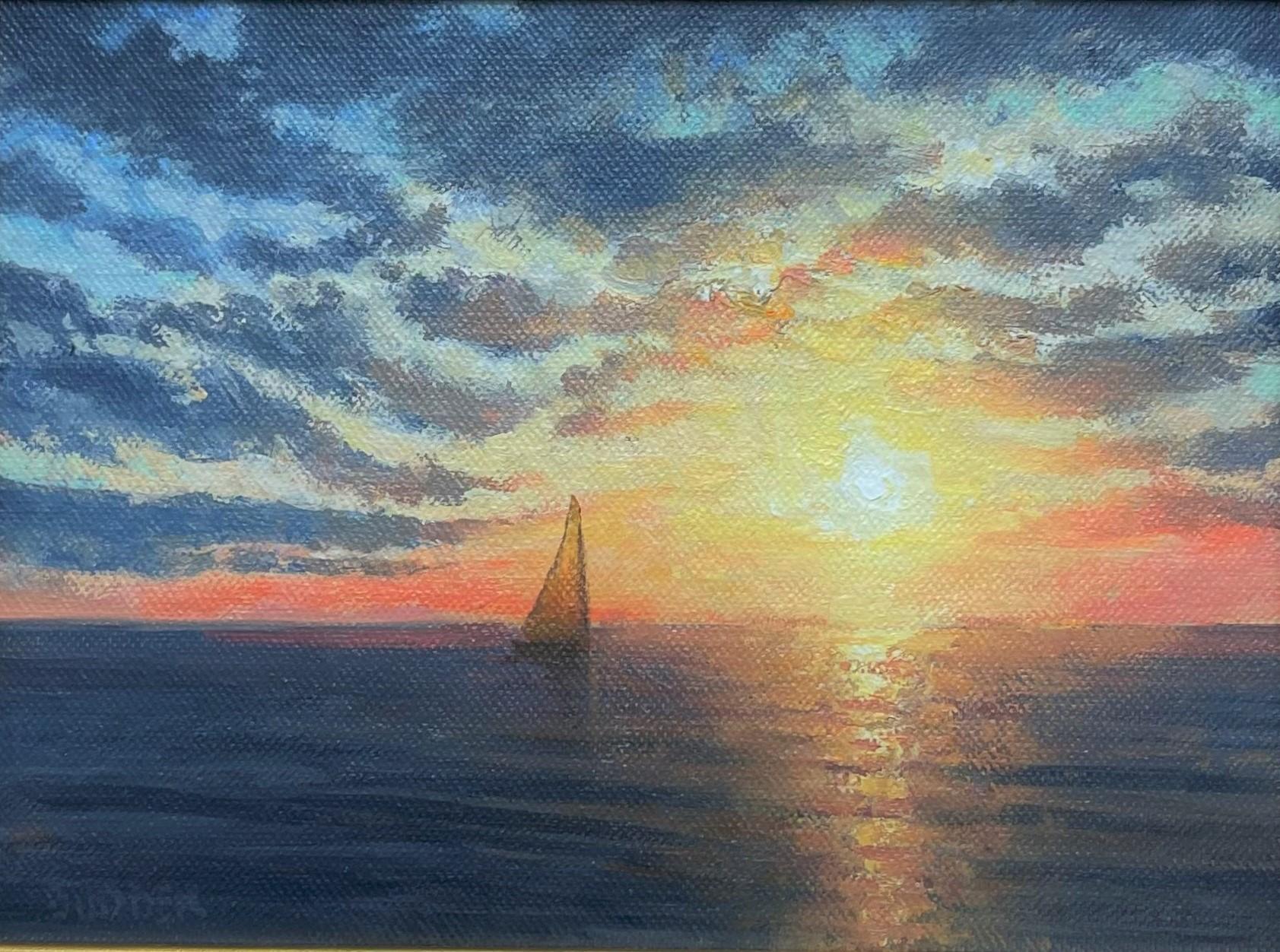 Pintura impresionista de paisajes marinos Michael Budden Sol de mañana en venta 1