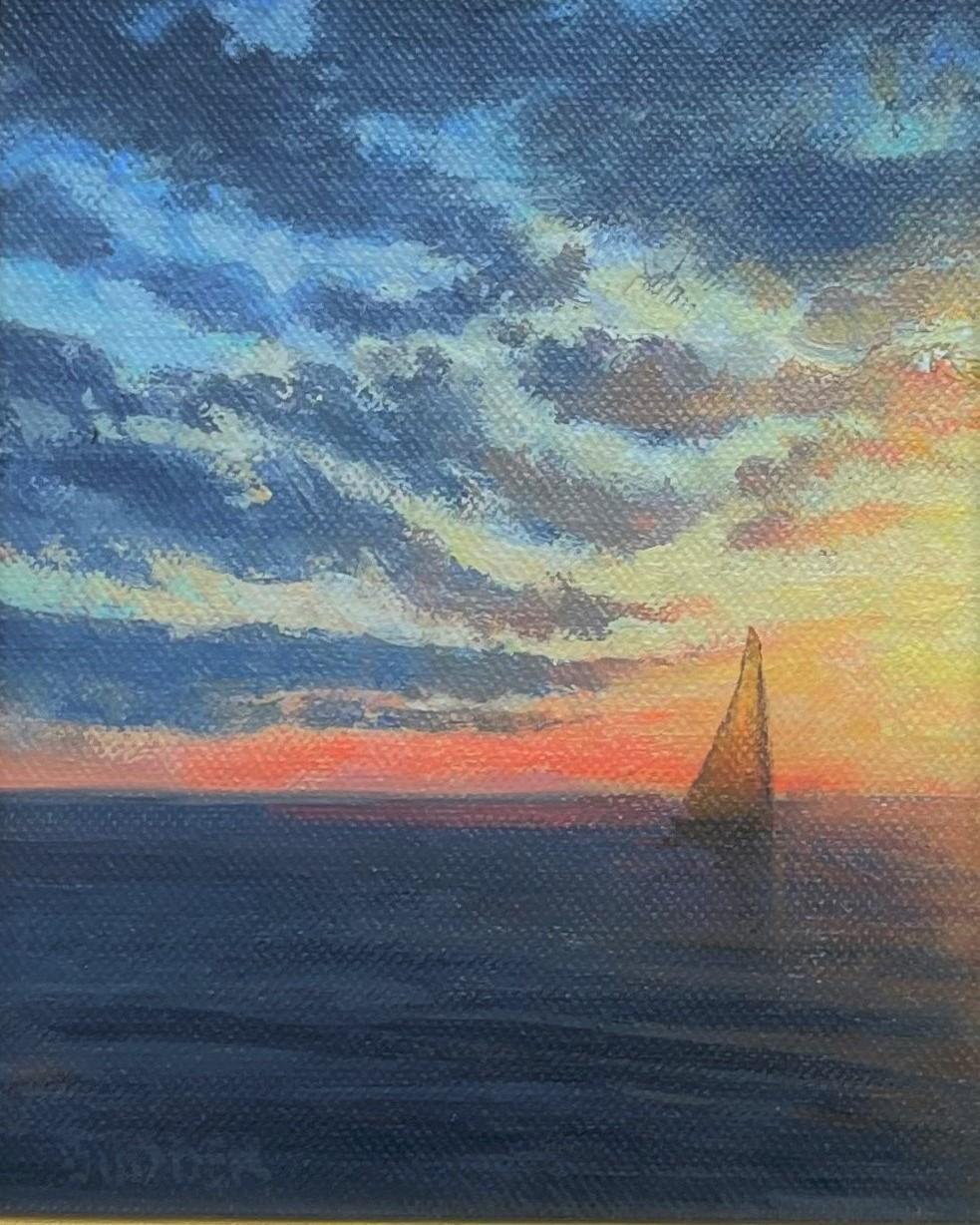 Pintura impresionista de paisajes marinos Michael Budden Sol de mañana en venta 2