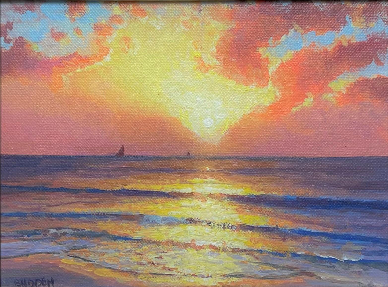 Pintura impresionista de paisajes marinos Michael Budden Amanecer Estudio matutino del sol en venta 1