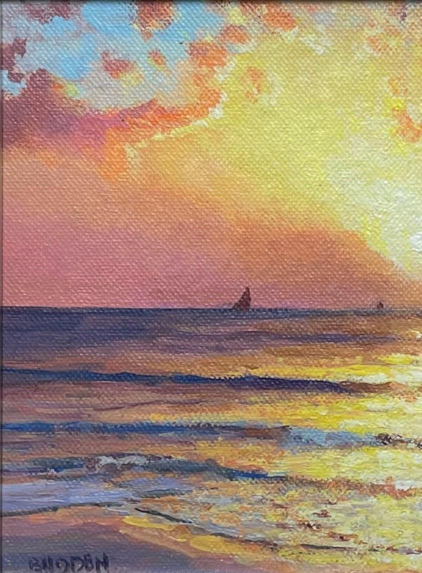 Impressionistic Seascape Painting Michael Budden Sunrise Morning Sun Study For Sale 2