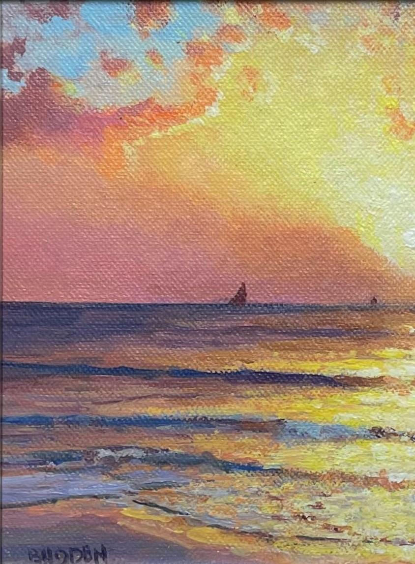 Pintura impresionista de paisajes marinos Michael Budden Amanecer Estudio matutino del sol en venta 2
