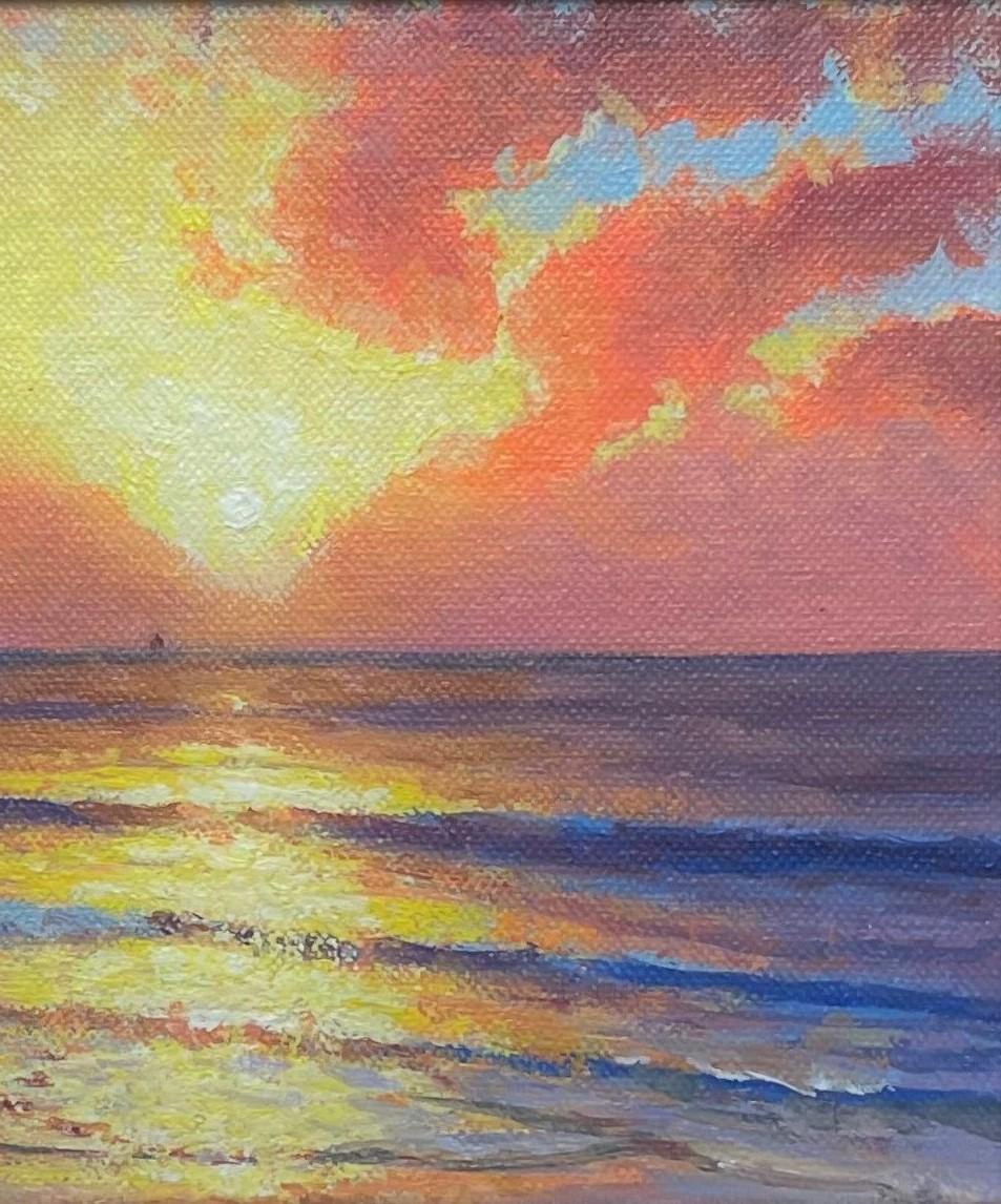 Pintura impresionista de paisajes marinos Michael Budden Amanecer Estudio matutino del sol en venta 3