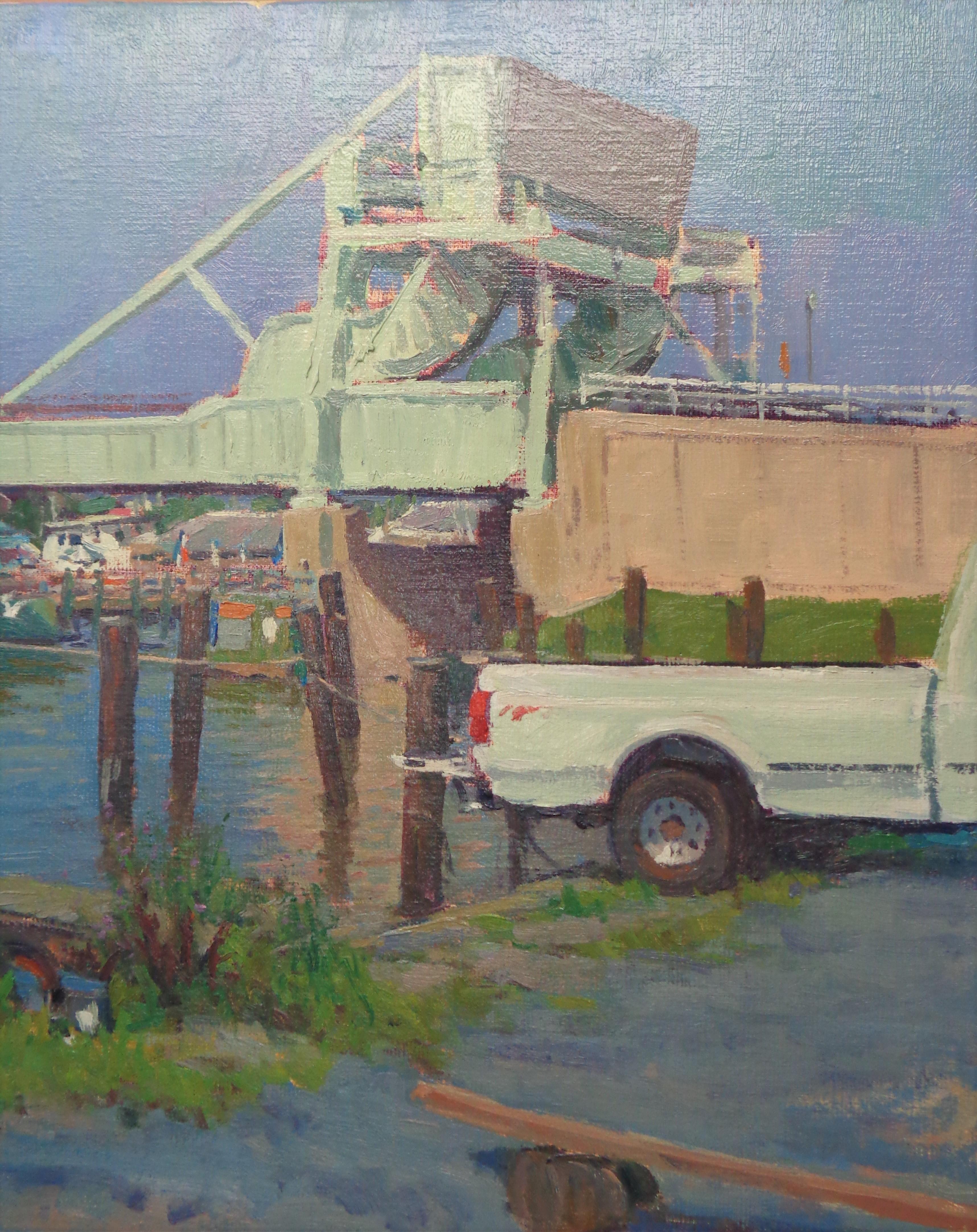 Pittura impressionistica del paesaggio marino Michael Budden Tilghman Island Marina MD 3