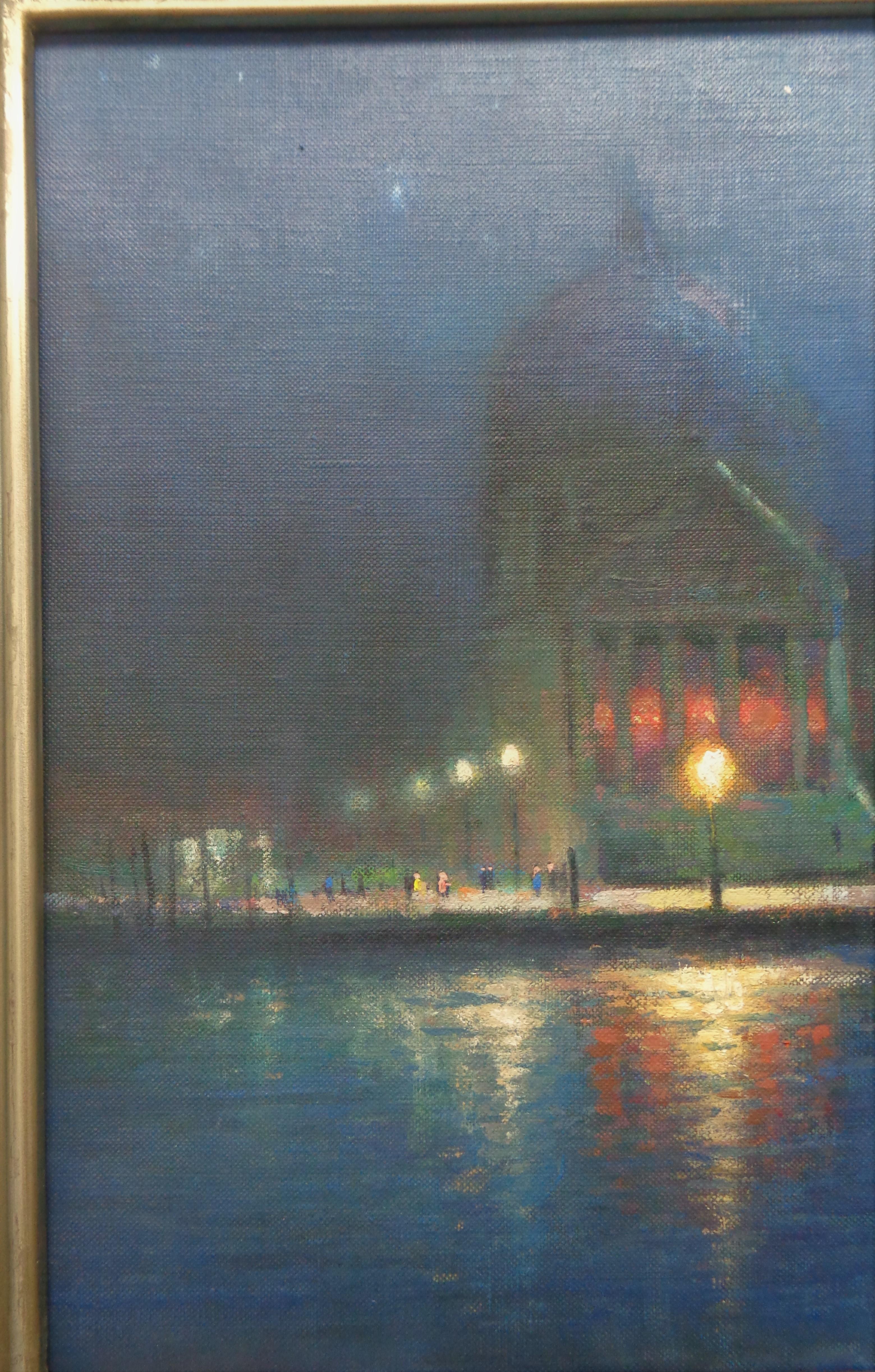 Impressionistic Seascape Venice Painting Michael Budden Moonlight on the Canal For Sale 2