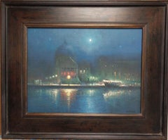  Peinture impressionniste de paysage marin de Venise - Le clair de lune de Michael Budden sur le canal