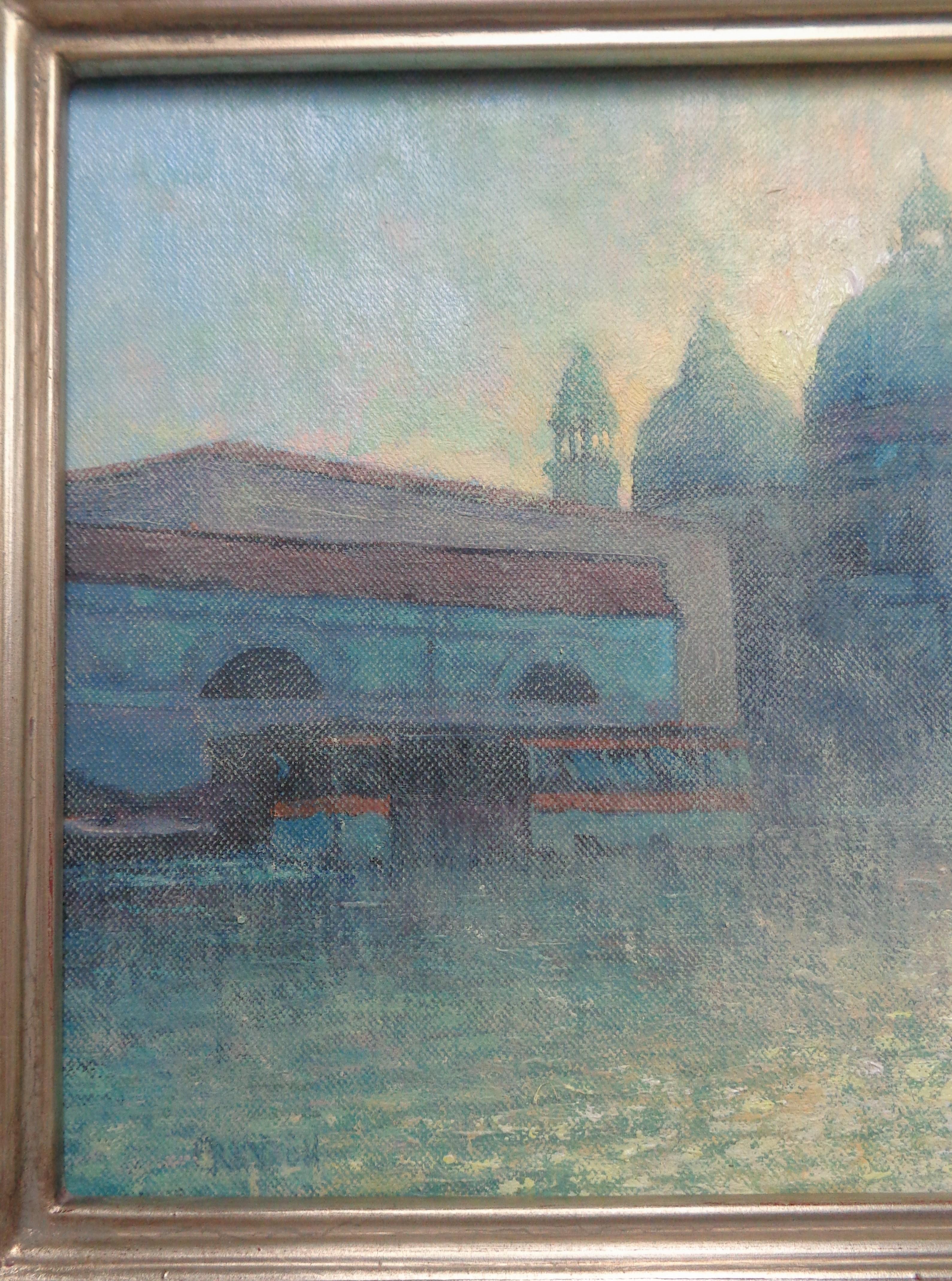 Paisaje marino impresionista Pintura de Venecia Michael Budden Luz matinal en venta 1