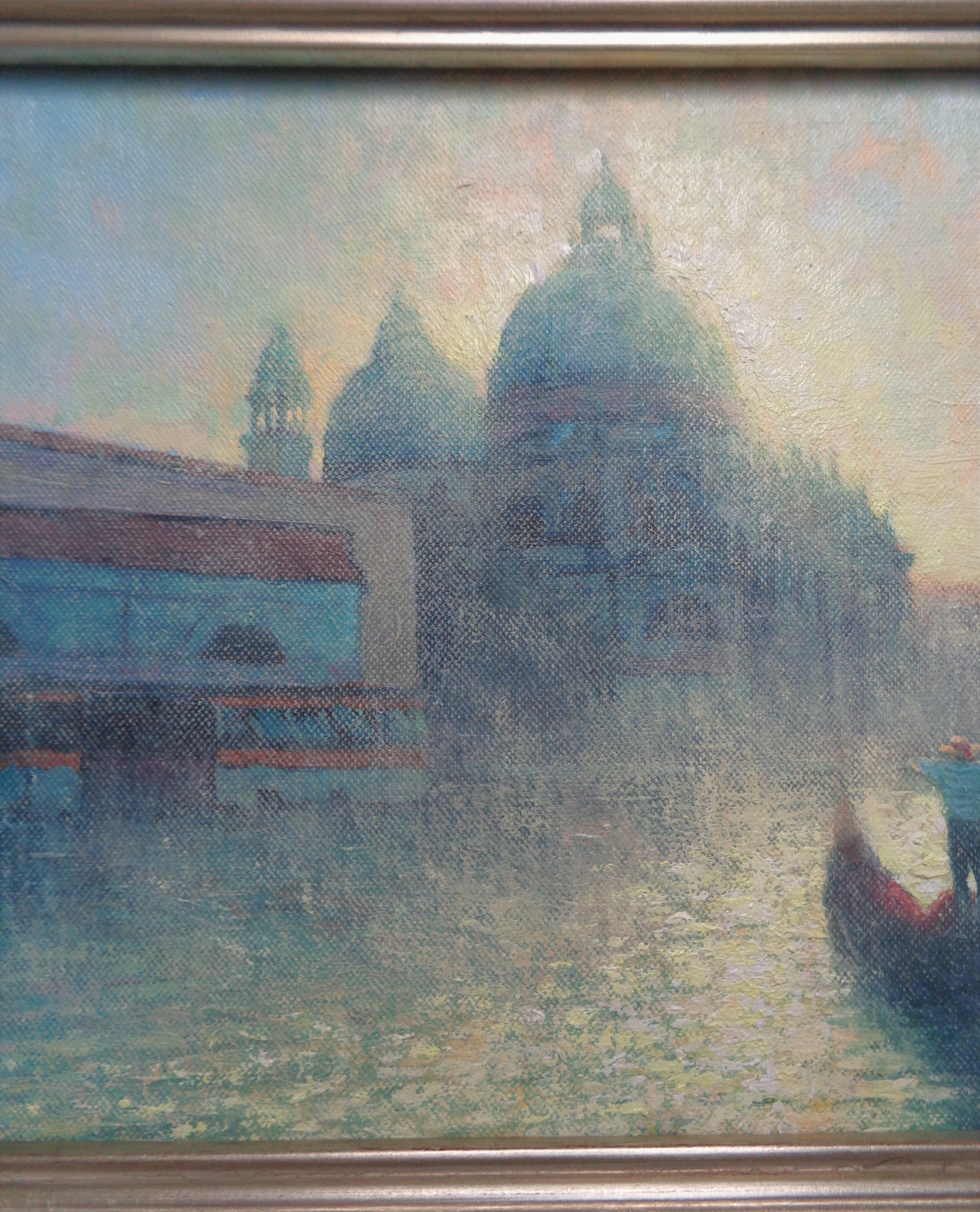 Paisaje marino impresionista Pintura de Venecia Michael Budden Luz matinal en venta 2