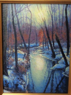 Pintura al óleo impresionista sobre nieve Michael Budden Amanecer de invierno