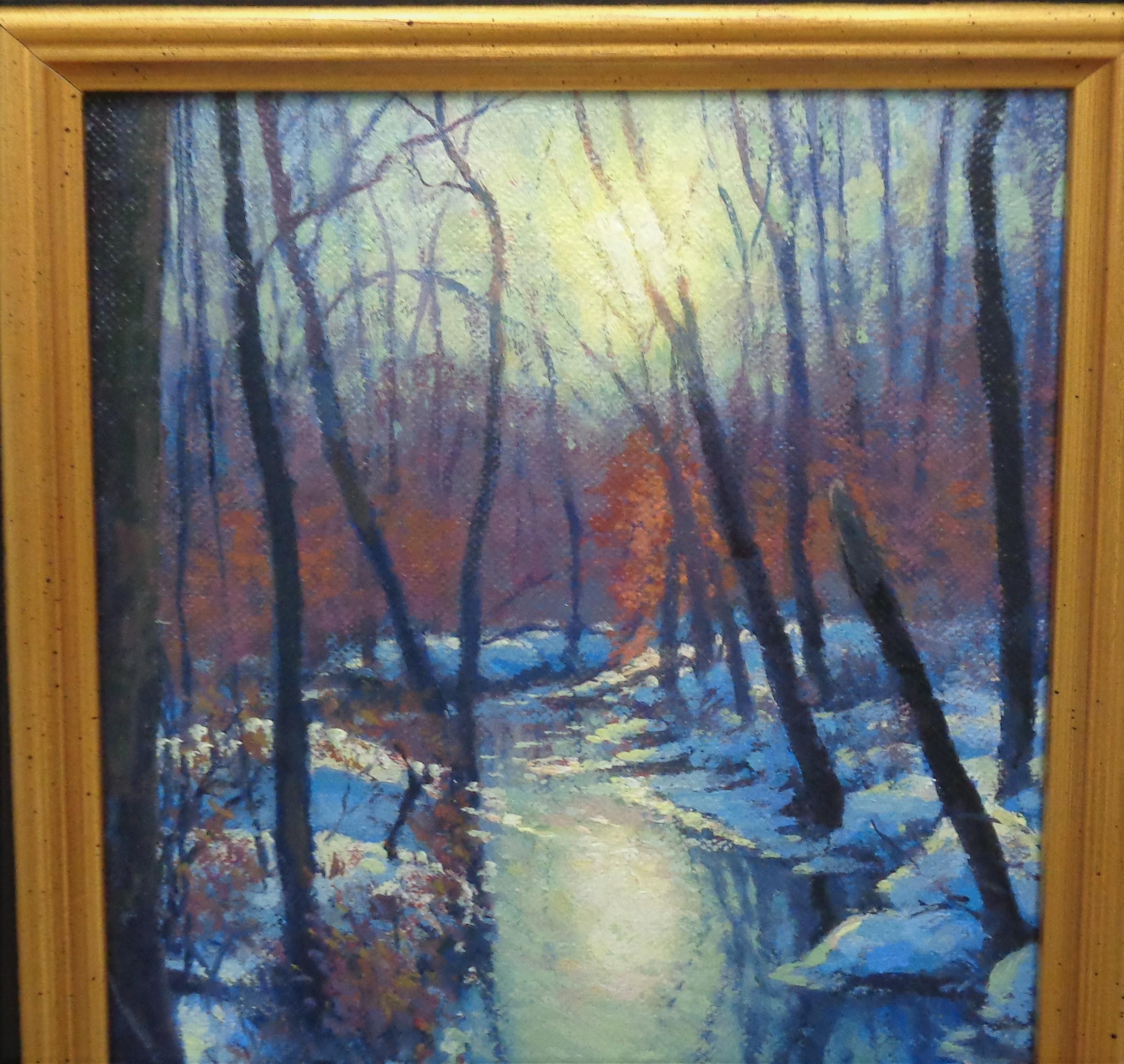  Impressionistic Snow Oil Painting Michael Budden Winter Sunrise For Sale 2