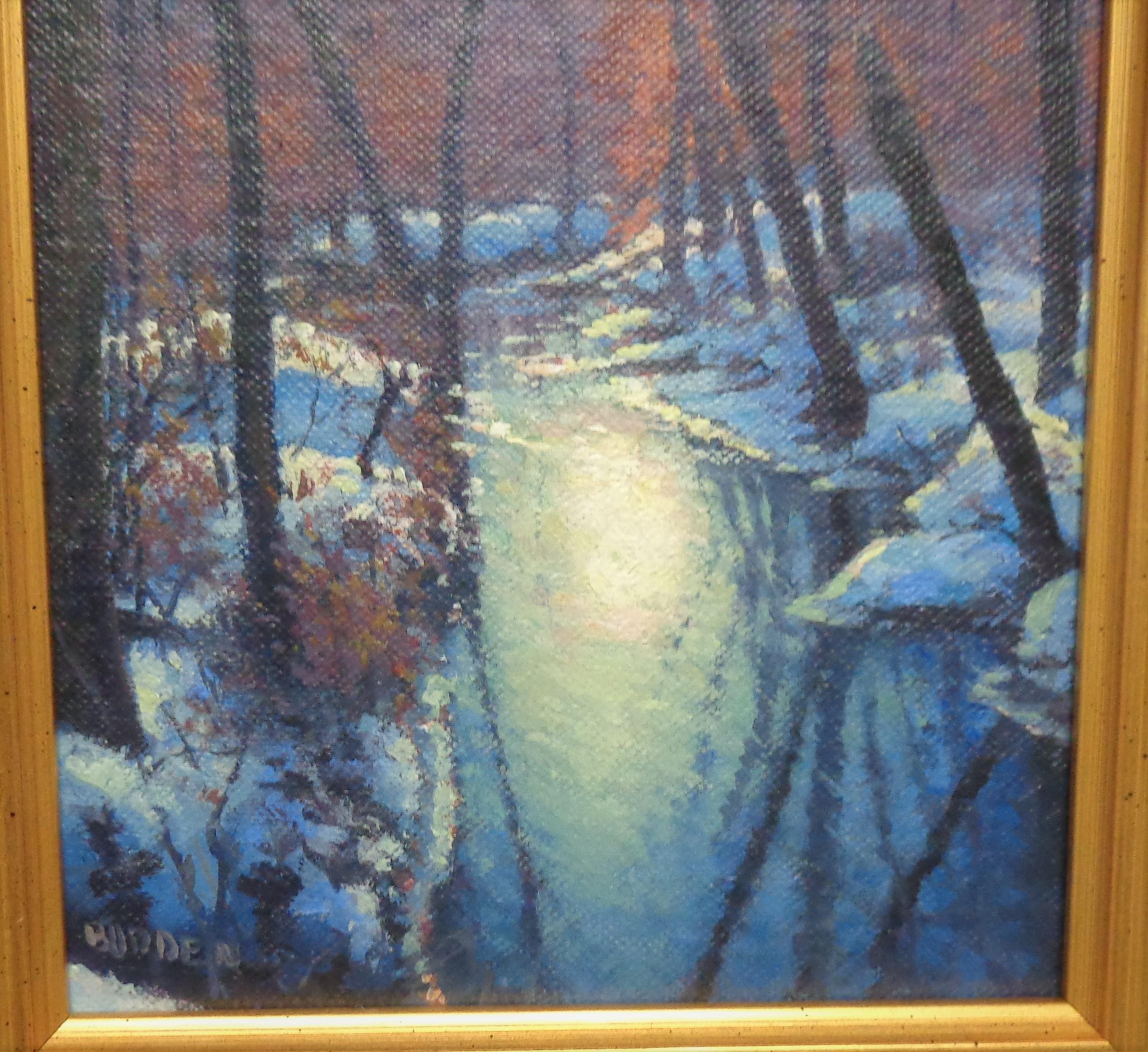 Pintura al óleo impresionista sobre nieve Michael Budden Amanecer de invierno en venta 3