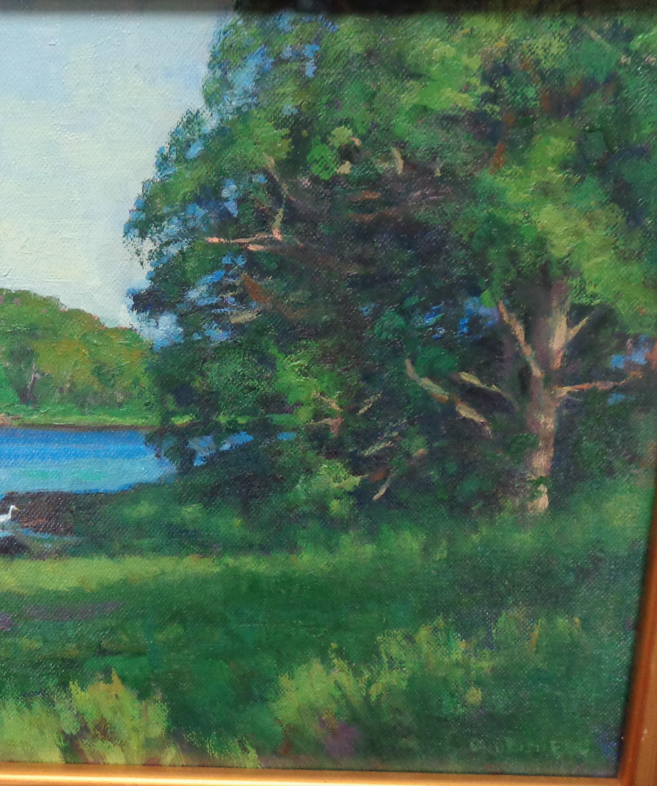  Impressionistic Summer Seascape Boat Painting Michael Budden Hidden Cove  For Sale 4