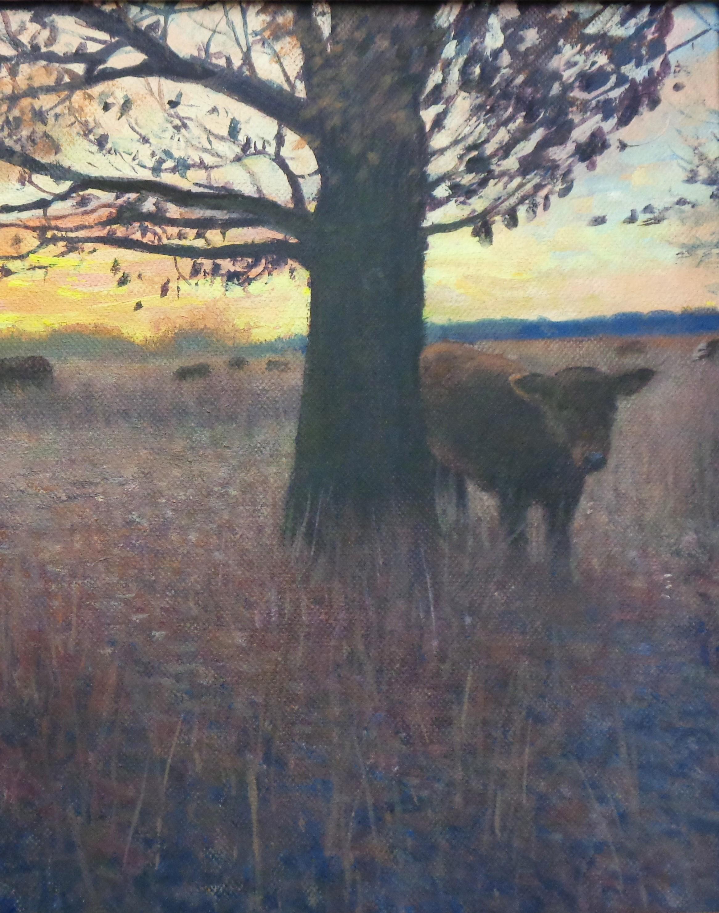 Peinture impressionniste d'un paysage au lever du soleil Michael Budden Matin Pâturage Vaches en vente 3