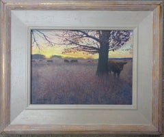 Peinture impressionniste d'un paysage au lever du soleil Michael Budden Matin Pâturage Vaches