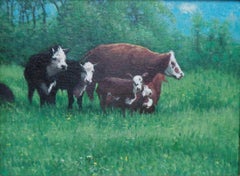 Pintura Impresionista Paisaje Amanecer Michael Budden Pastos de Verano Vacas