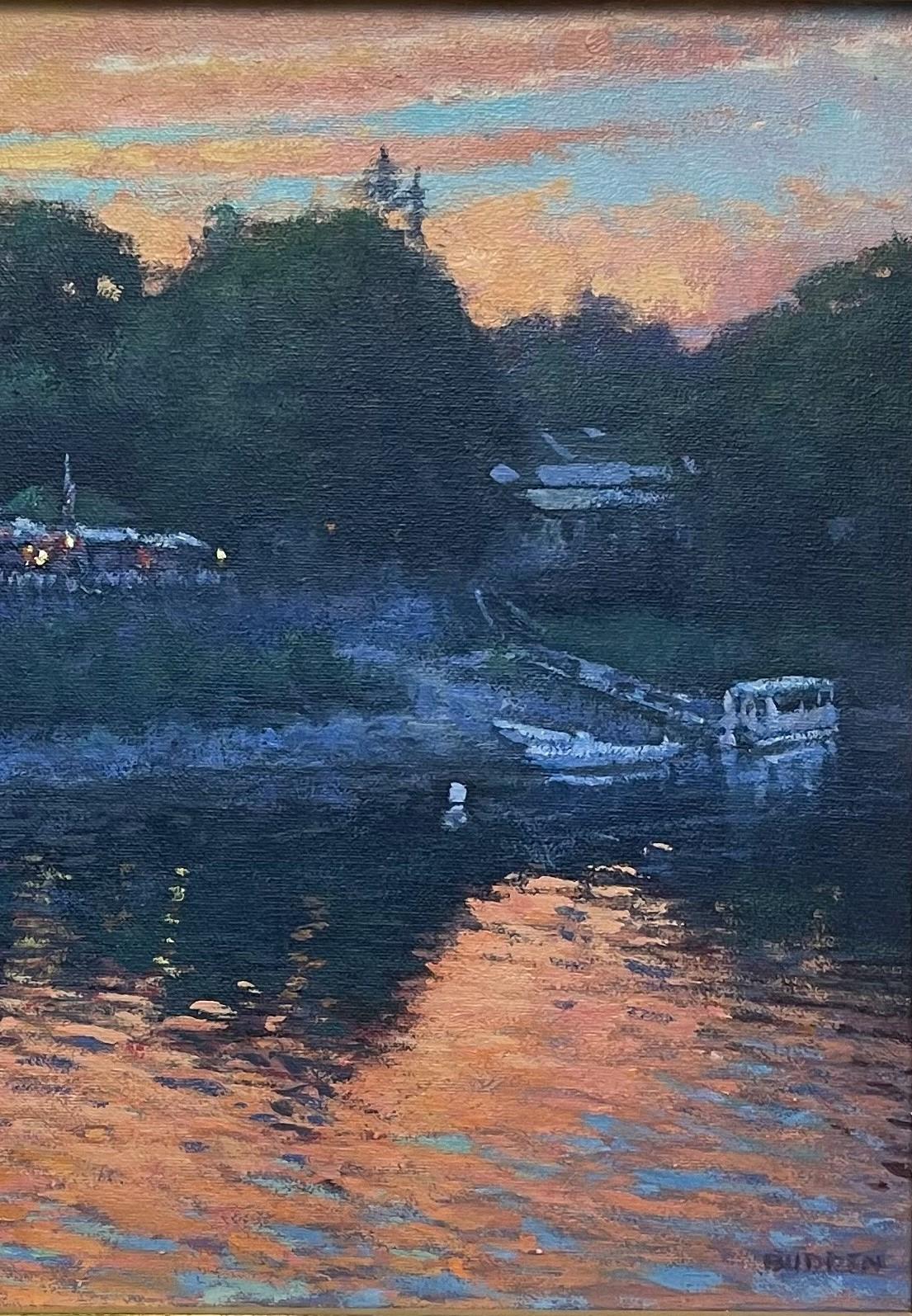Pintura impresionista de paisaje fluvial al atardecer Michael Budden Bucks County en venta 2