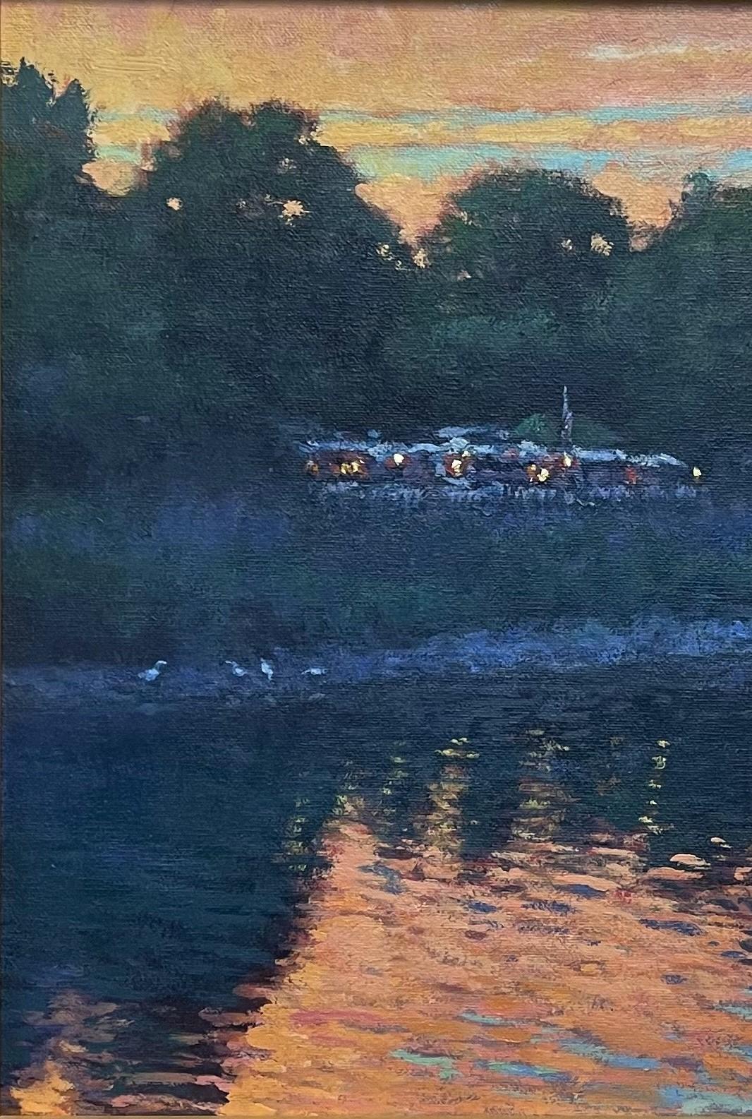 Pintura impresionista de paisaje fluvial al atardecer Michael Budden Bucks County en venta 3