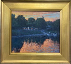 Pittura impressionistica del paesaggio fluviale al tramonto Michael Budden Bucks County