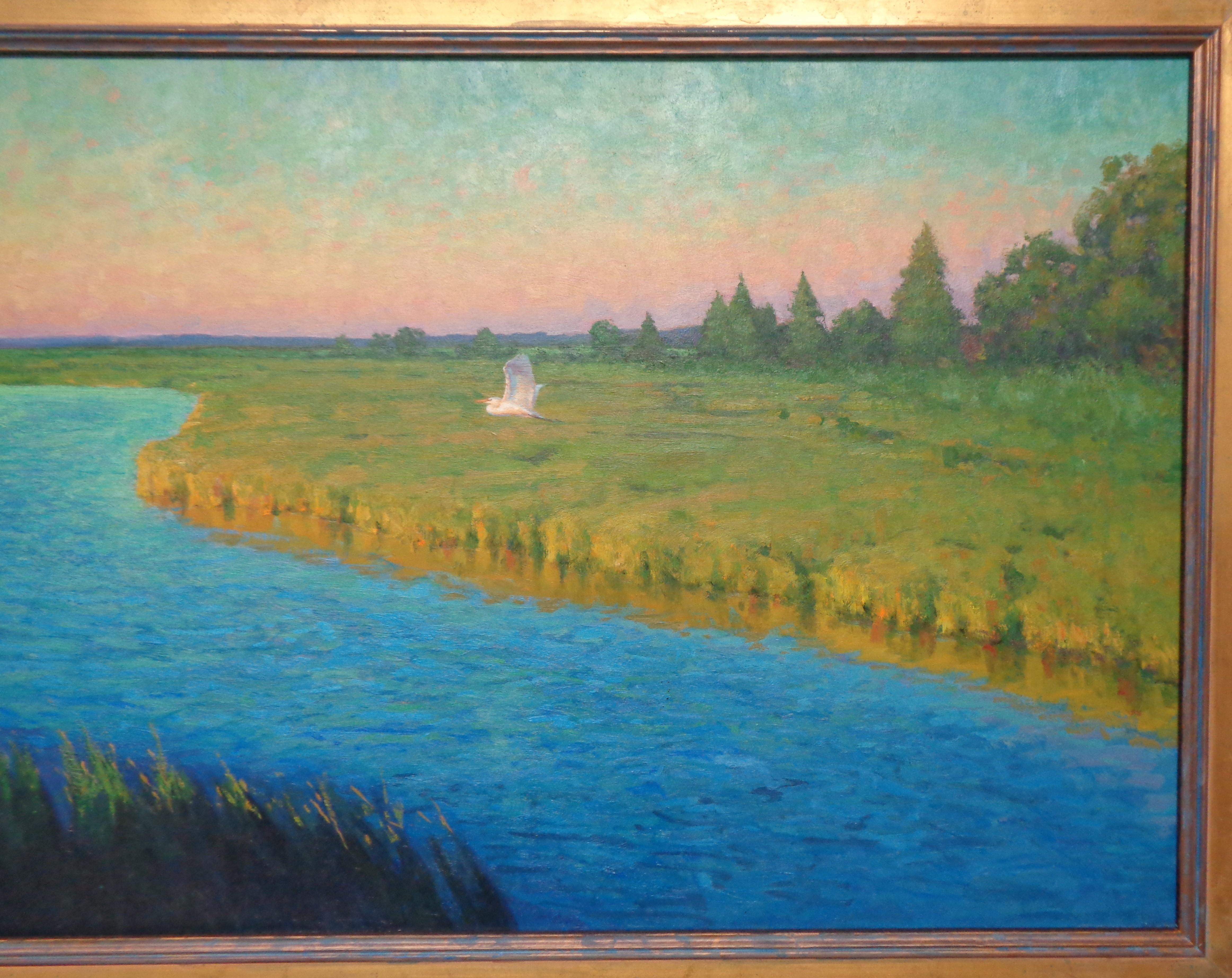 Impressionistic Painting Michael Budden Evening Retreat Egret Marsh Coastal For Sale 3