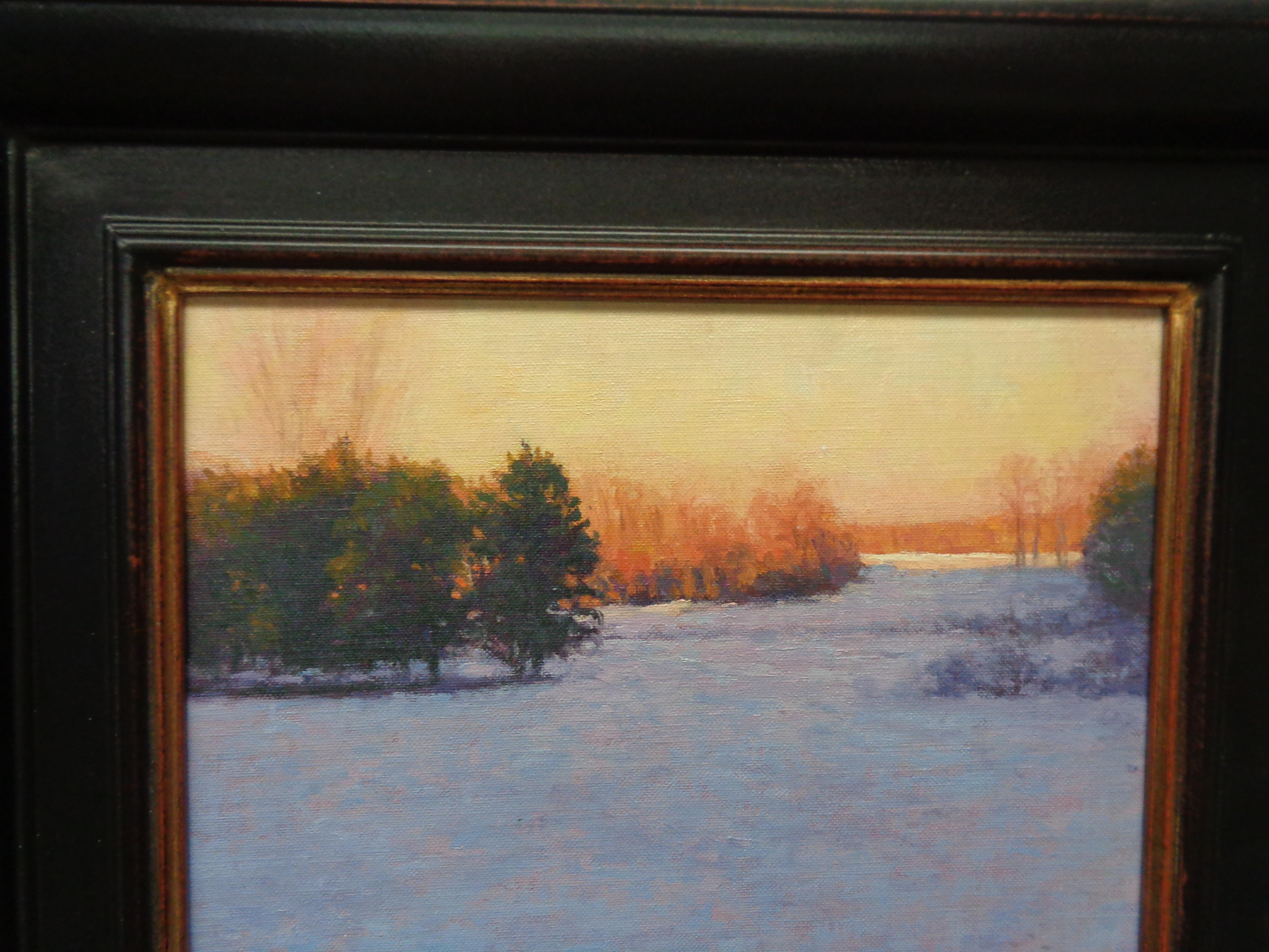 Pintura al óleo impresionista de paisaje invernal nevado Michael Budden Luz de tarde en venta 2
