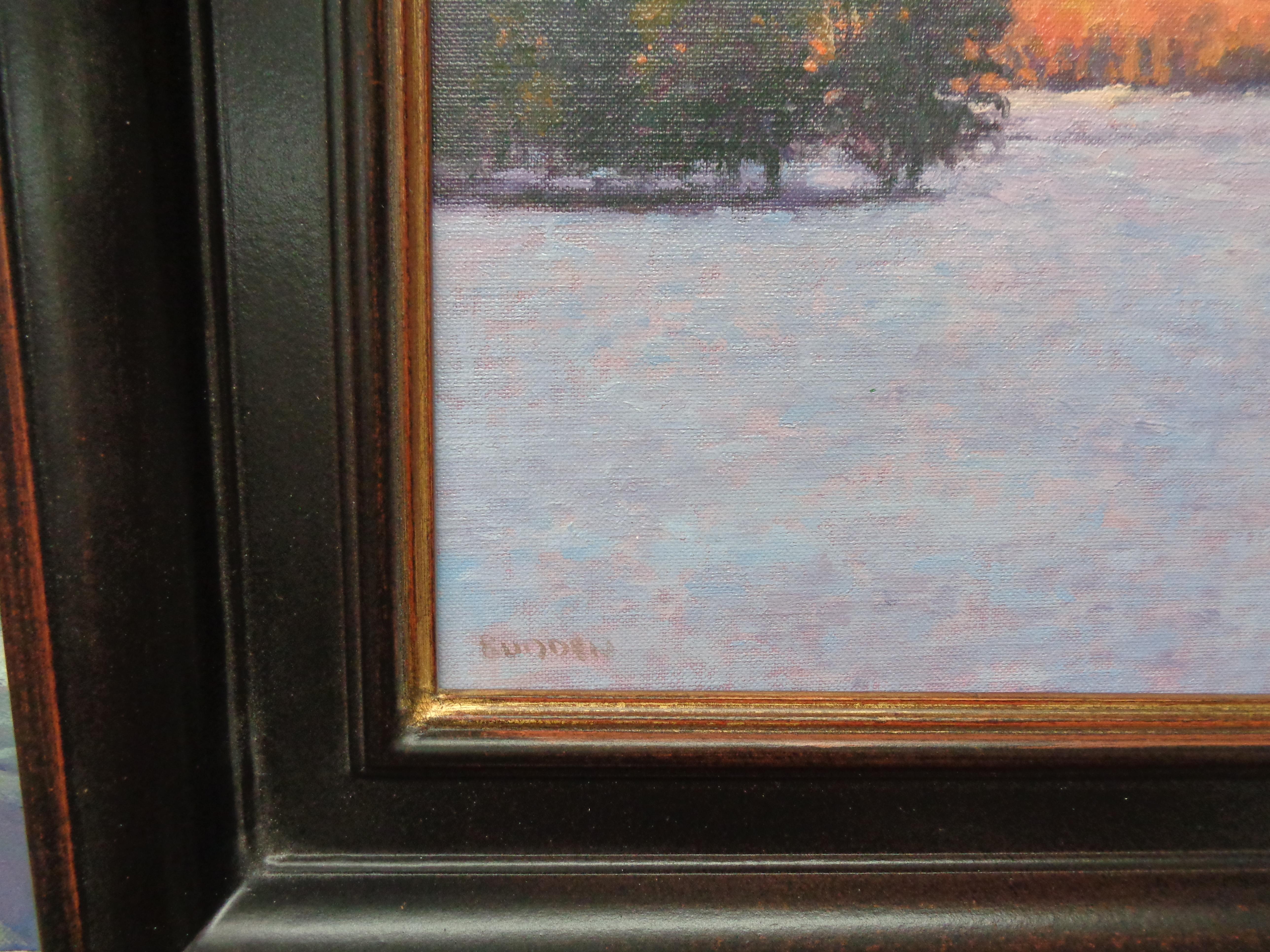  Impressionistic Winter Snow Landscape Oil Painting Michael Budden Evening Light For Sale 3