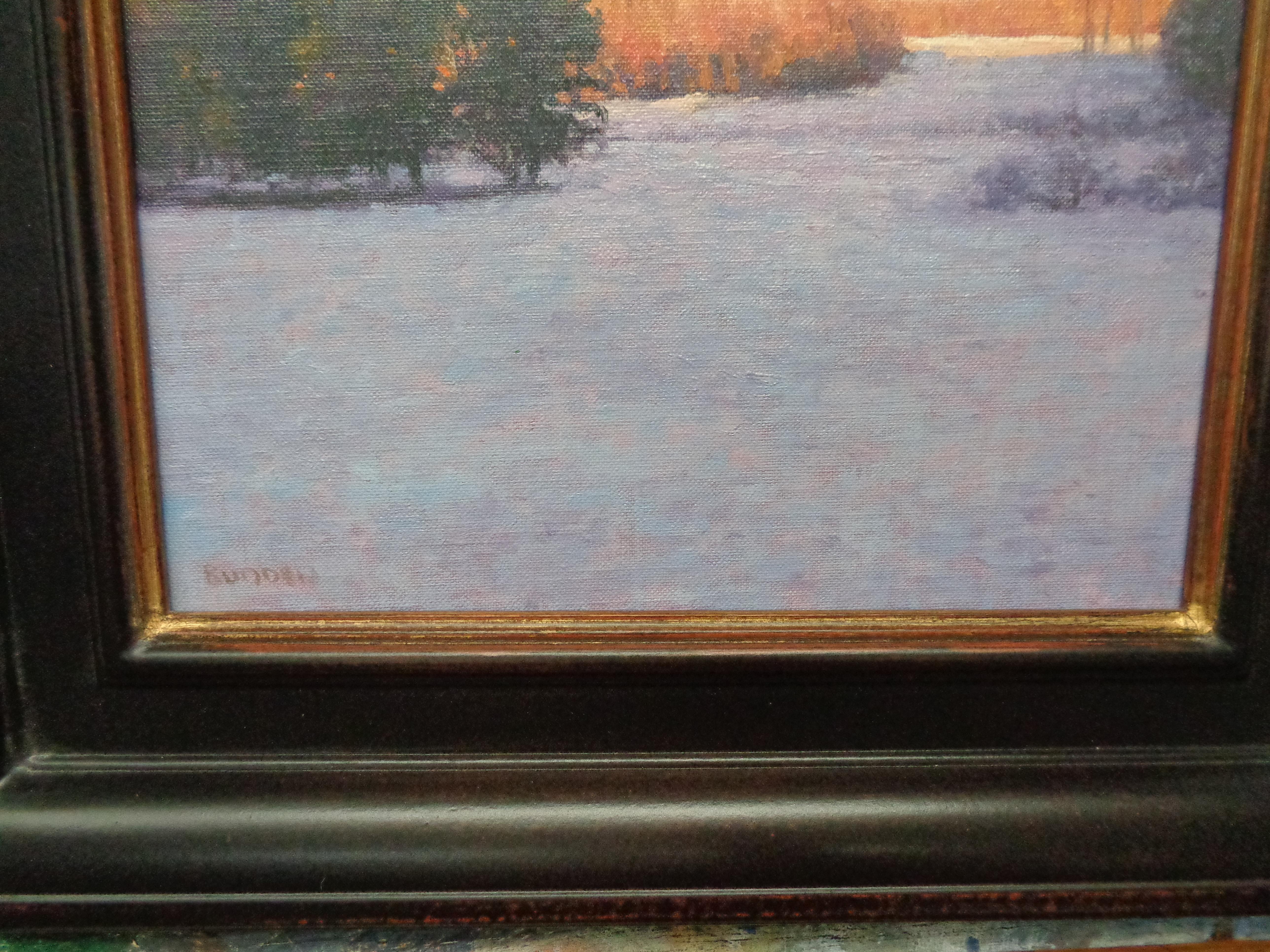 Pintura al óleo impresionista de paisaje invernal nevado Michael Budden Luz de tarde en venta 4