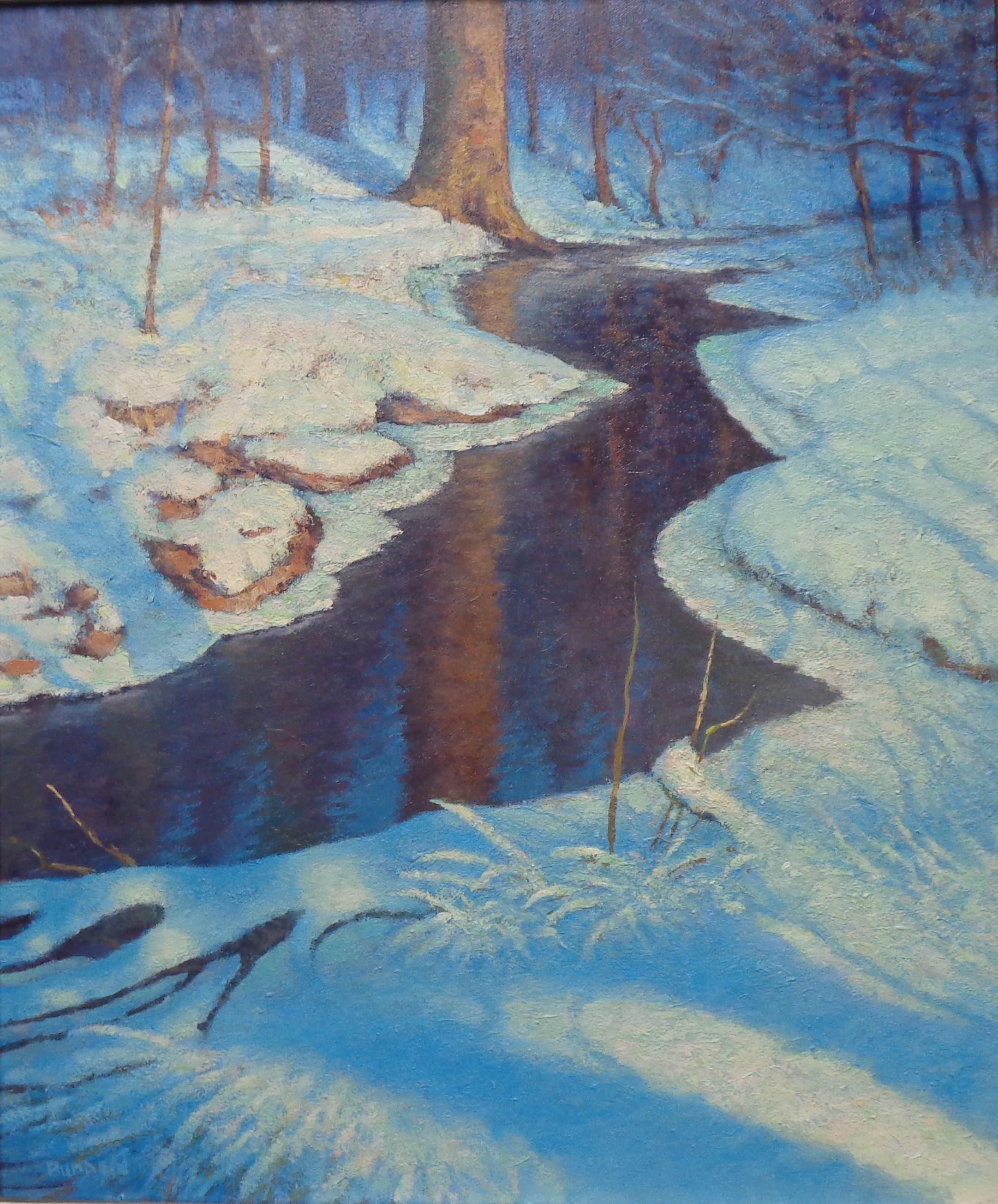 Impresionista Invierno Nieve Paisaje Pintura al óleo Michael Budden Luz de luna en venta 1