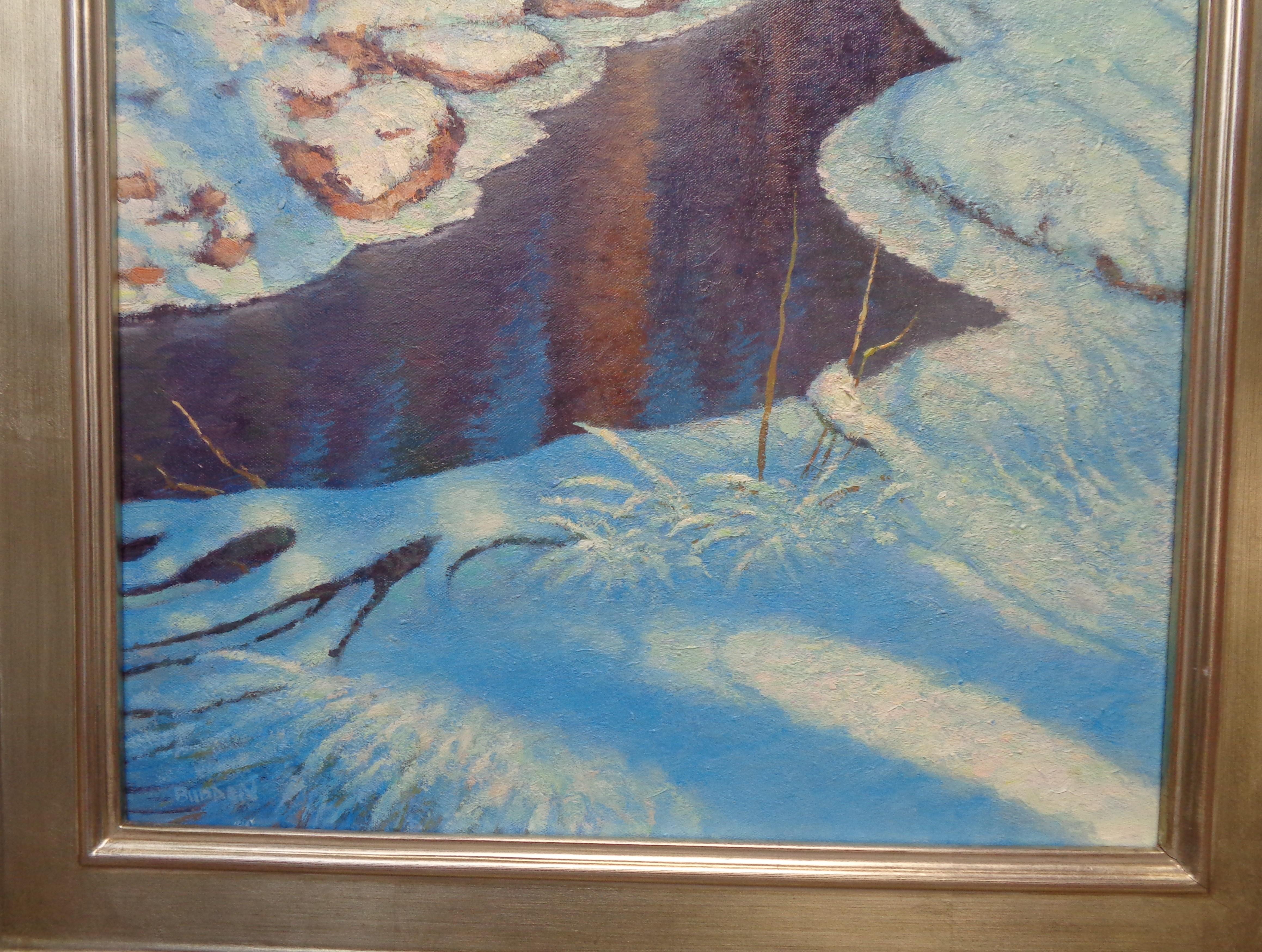 Impresionista Invierno Nieve Paisaje Pintura al óleo Michael Budden Luz de luna en venta 3