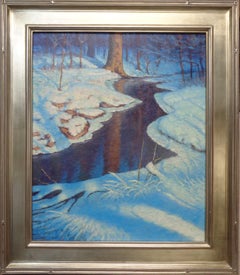 Impressionistic Winter Snow Landscape Oil Painting Michael Budden Moonlight