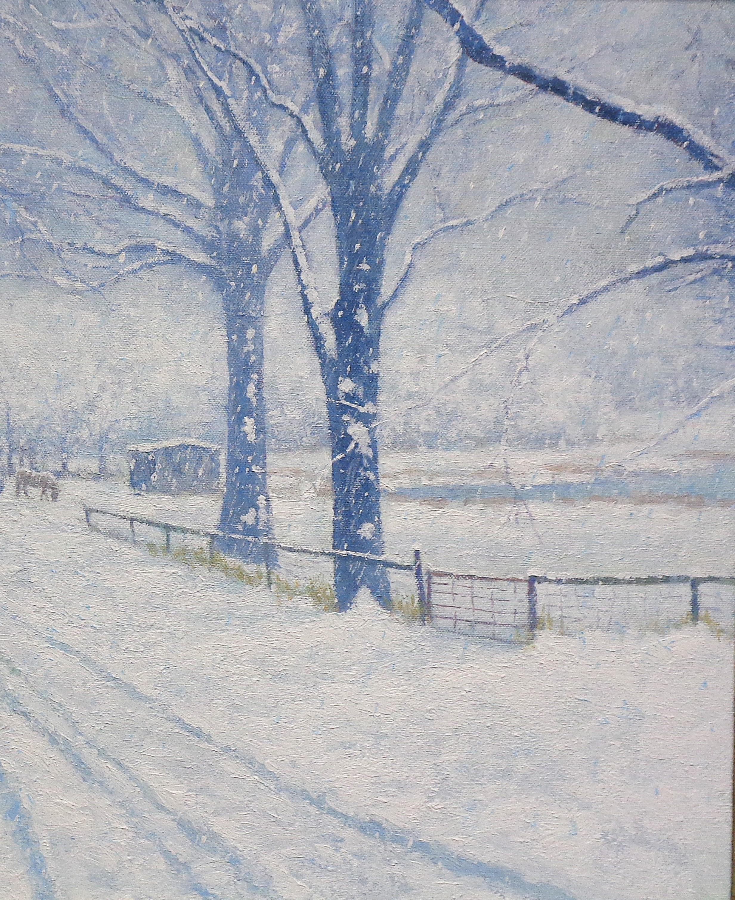 Impressionista Paesaggio invernale di neve Pittura a olio Michael Budden Cavalli d'inverno in vendita 3