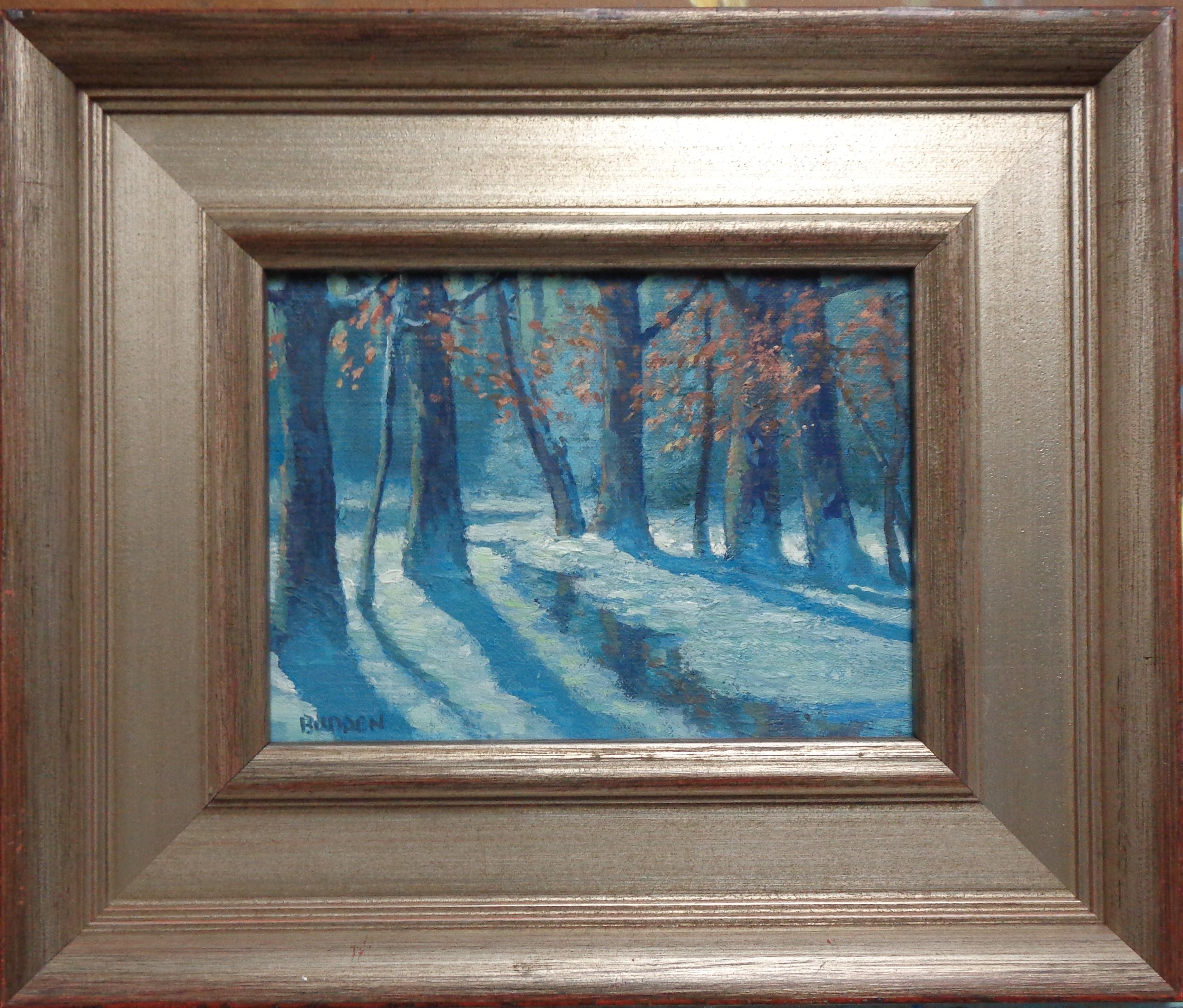 Winter Woods è un bellissimo paesaggio invernale impressionistico con scene di neve. Il dipinto è realizzato su un pannello di tela ed emana le ricche qualità della pittura a olio con colori forti e brillanti, una varietà di bordi persi e ritrovati,