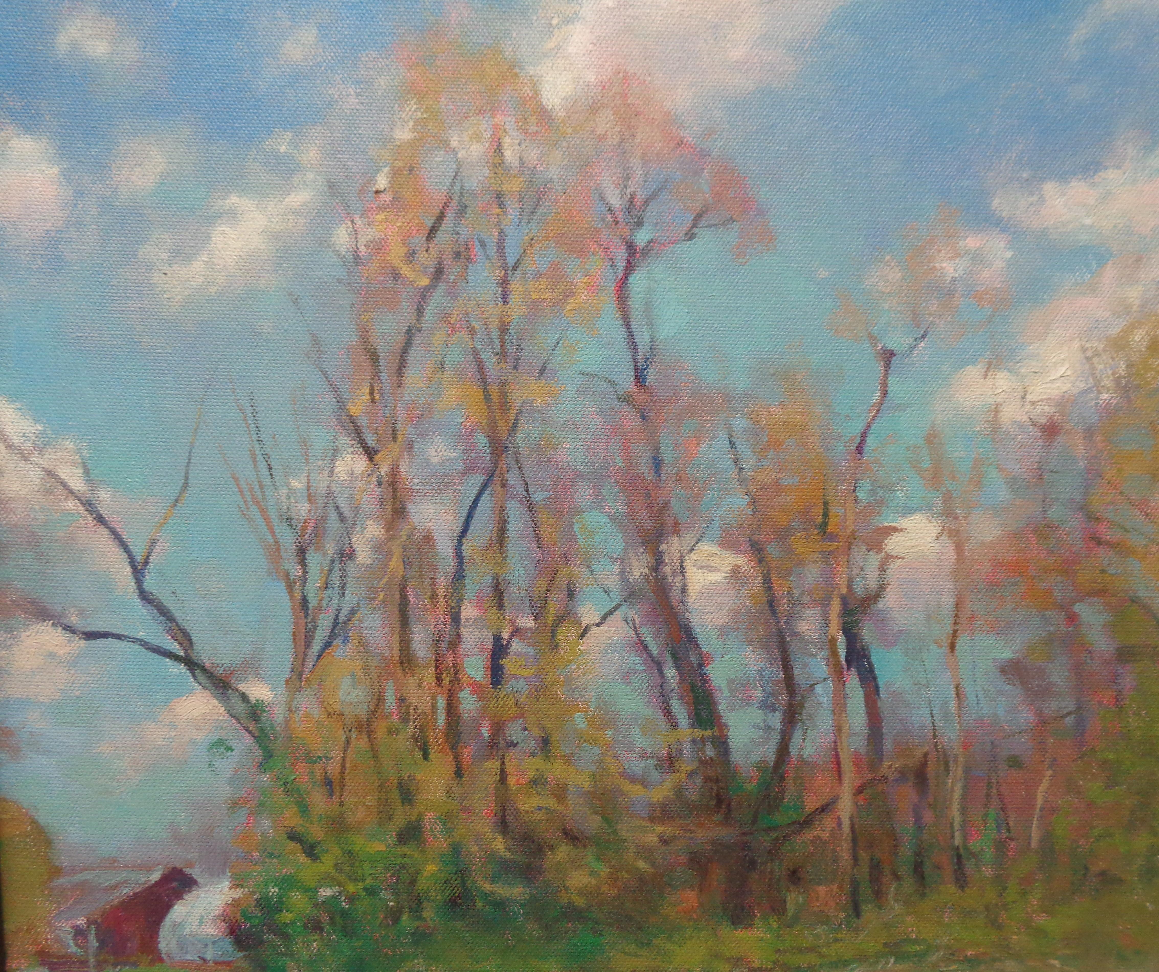  Landscape Impressionistic Oil Painting Springtime by Michael Budden For Sale 2