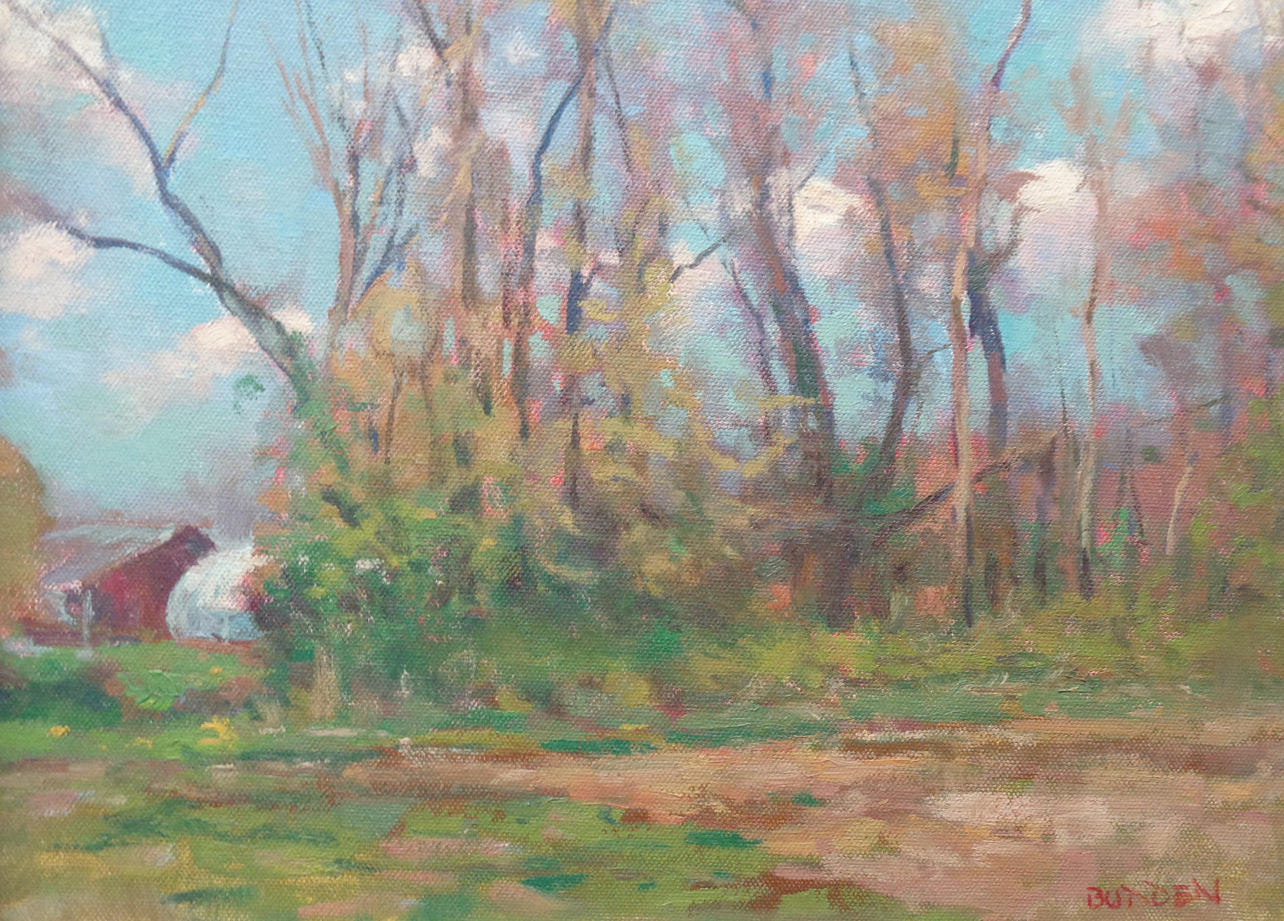  Landscape Impressionistic Oil Painting Springtime by Michael Budden For Sale 3