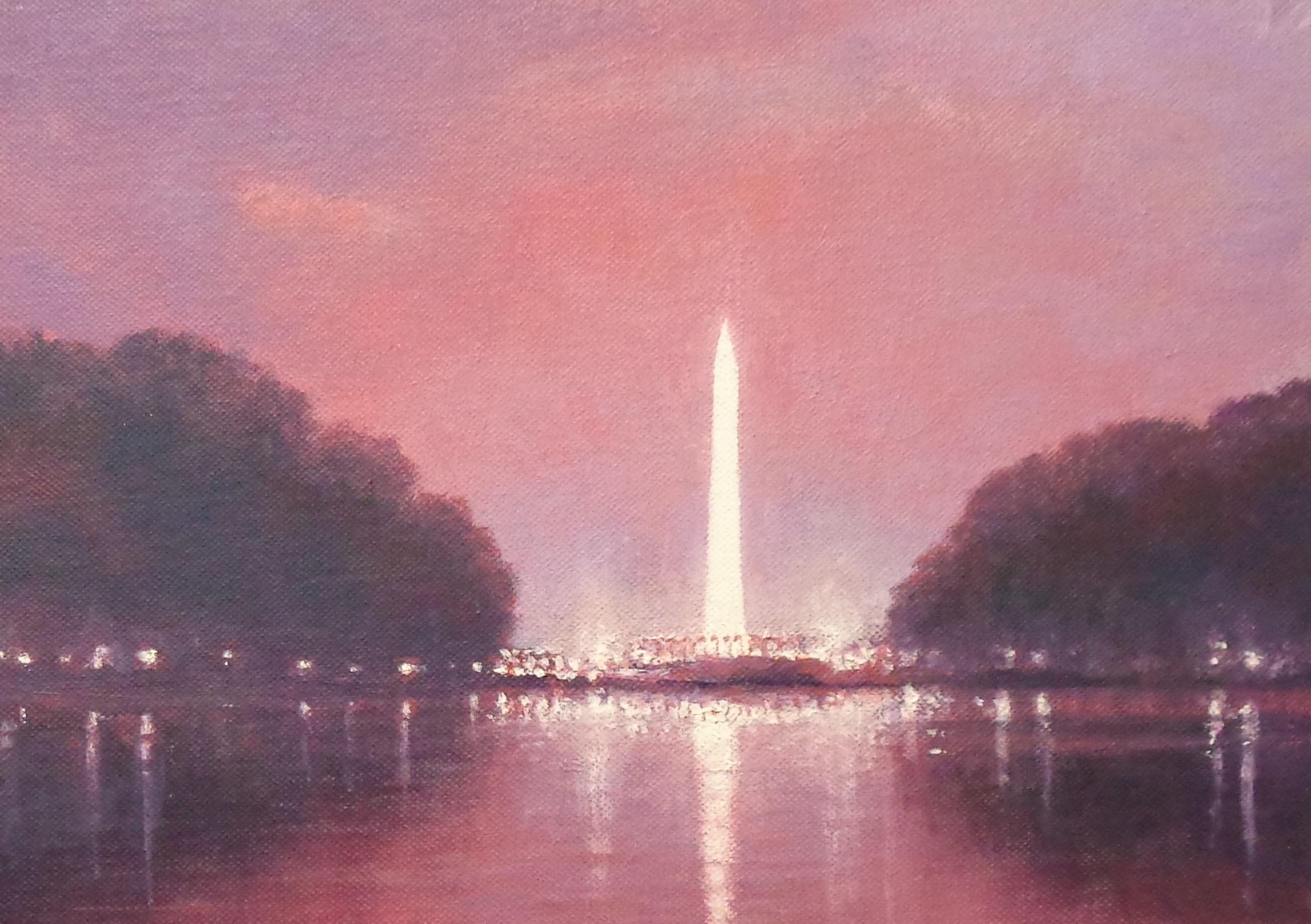 Landschaft, Ölgemälde Michael Budden, Gemälde in Garnett Washington Monument, gekleidet im Angebot 1
