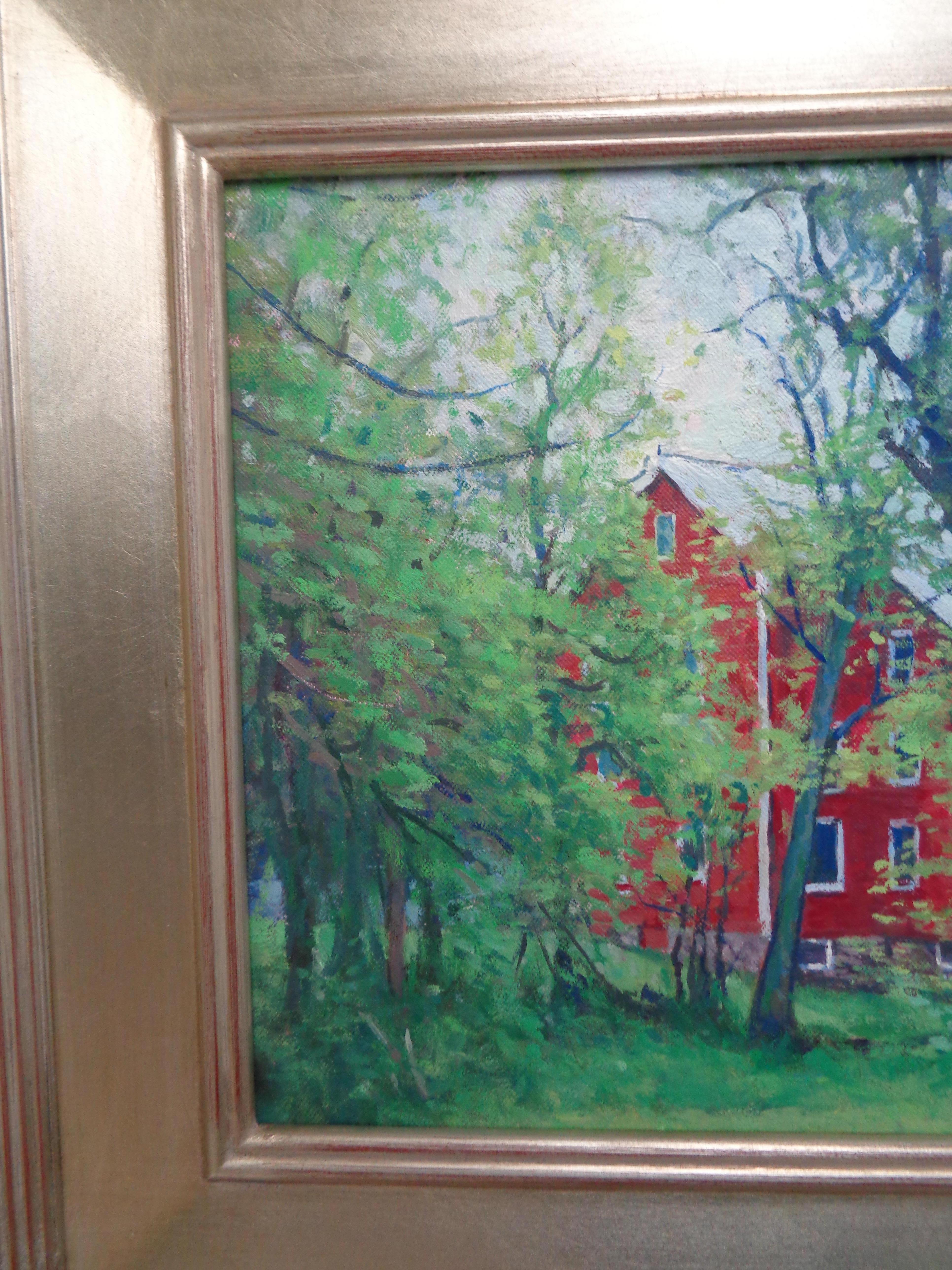 Landscape Oil Paintingby  Michael Budden Spring Farm Thru Trees For Sale 1