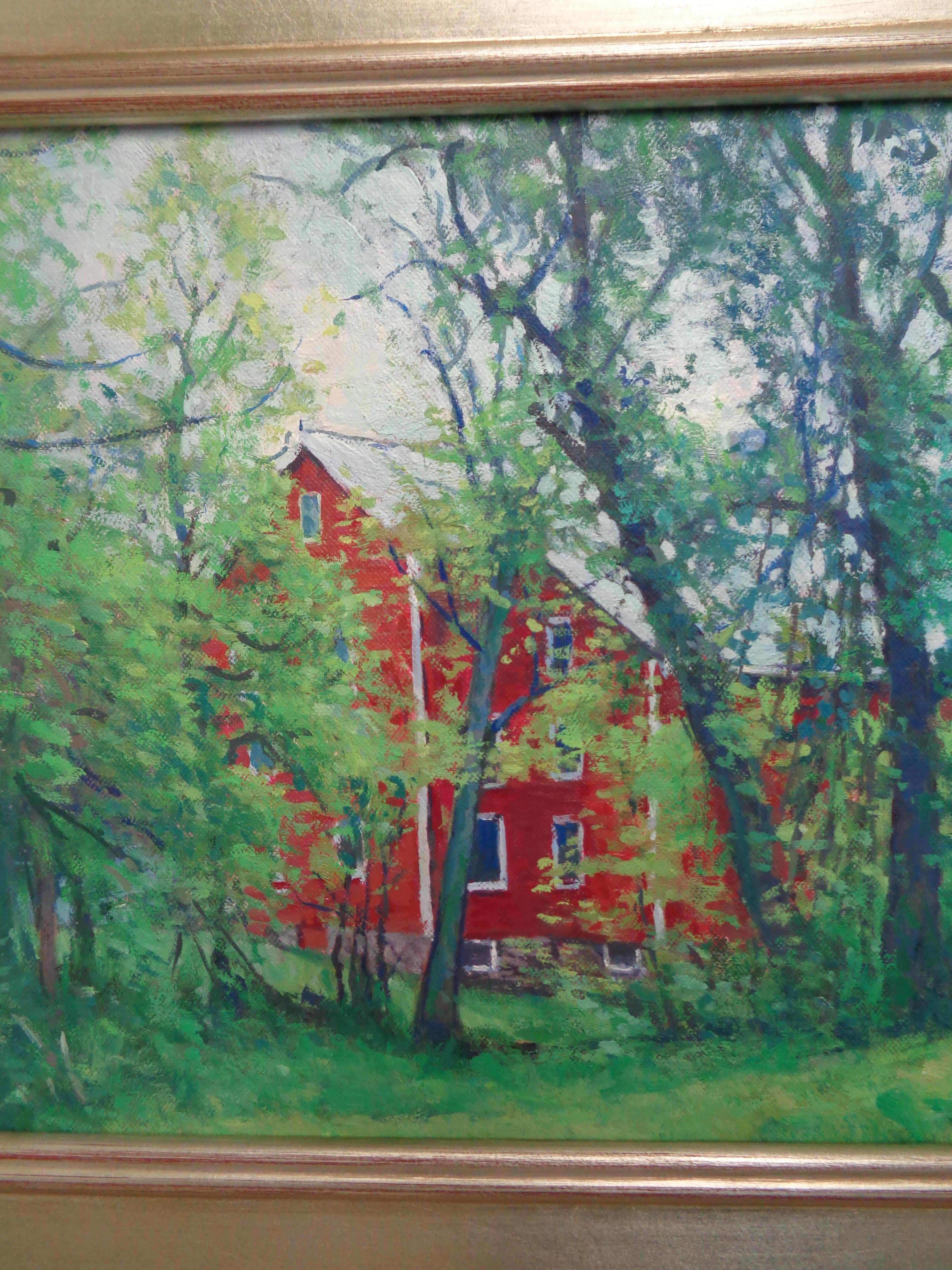 Landschaft Ölgemälde von  Spring Farm Thru Trees von Michael Budden im Angebot 3
