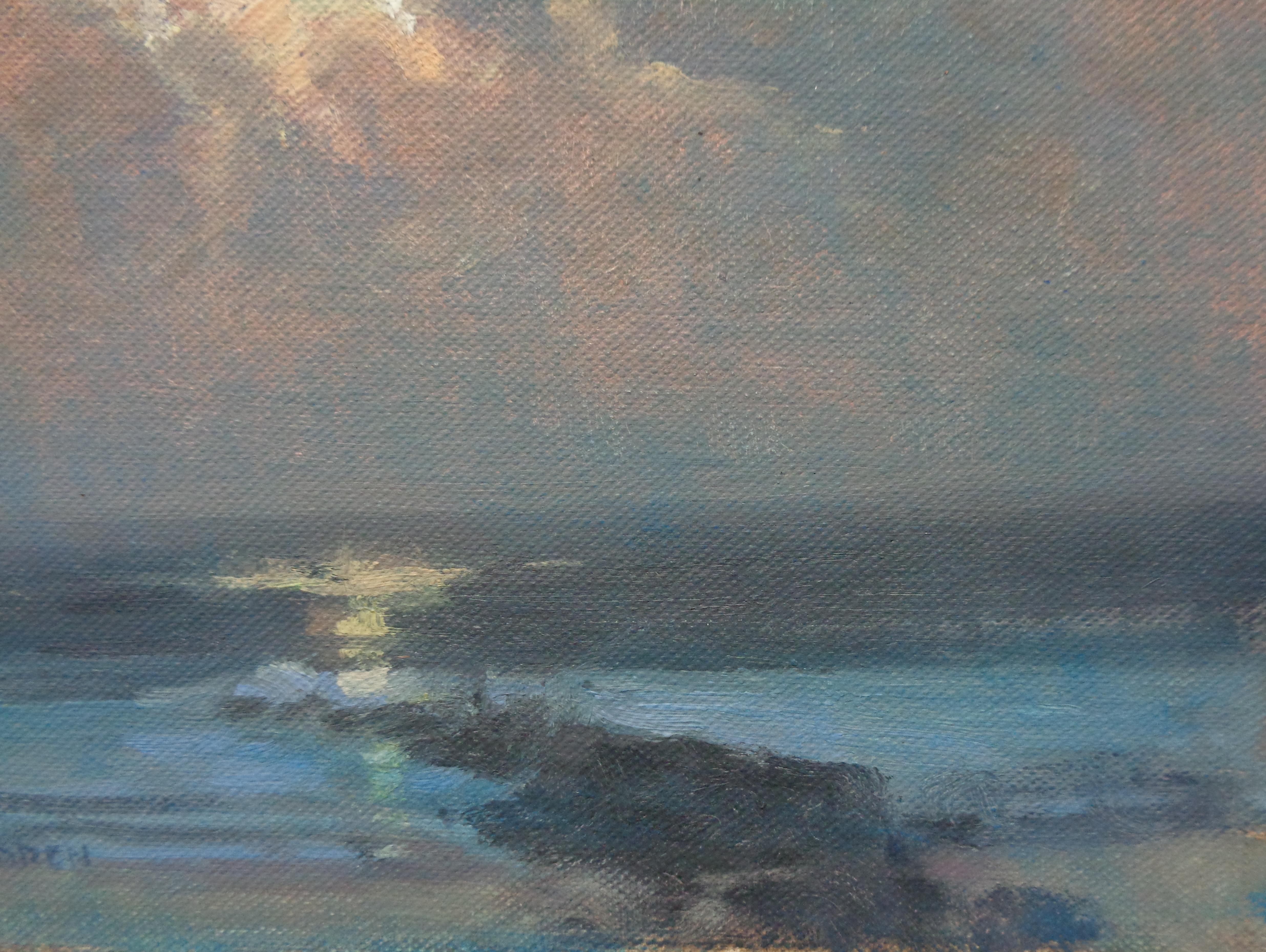 Landschaft, Meereslandschaft, impressionistisches Ölgemälde von Michael Budden, Mondlicht im Angebot 3