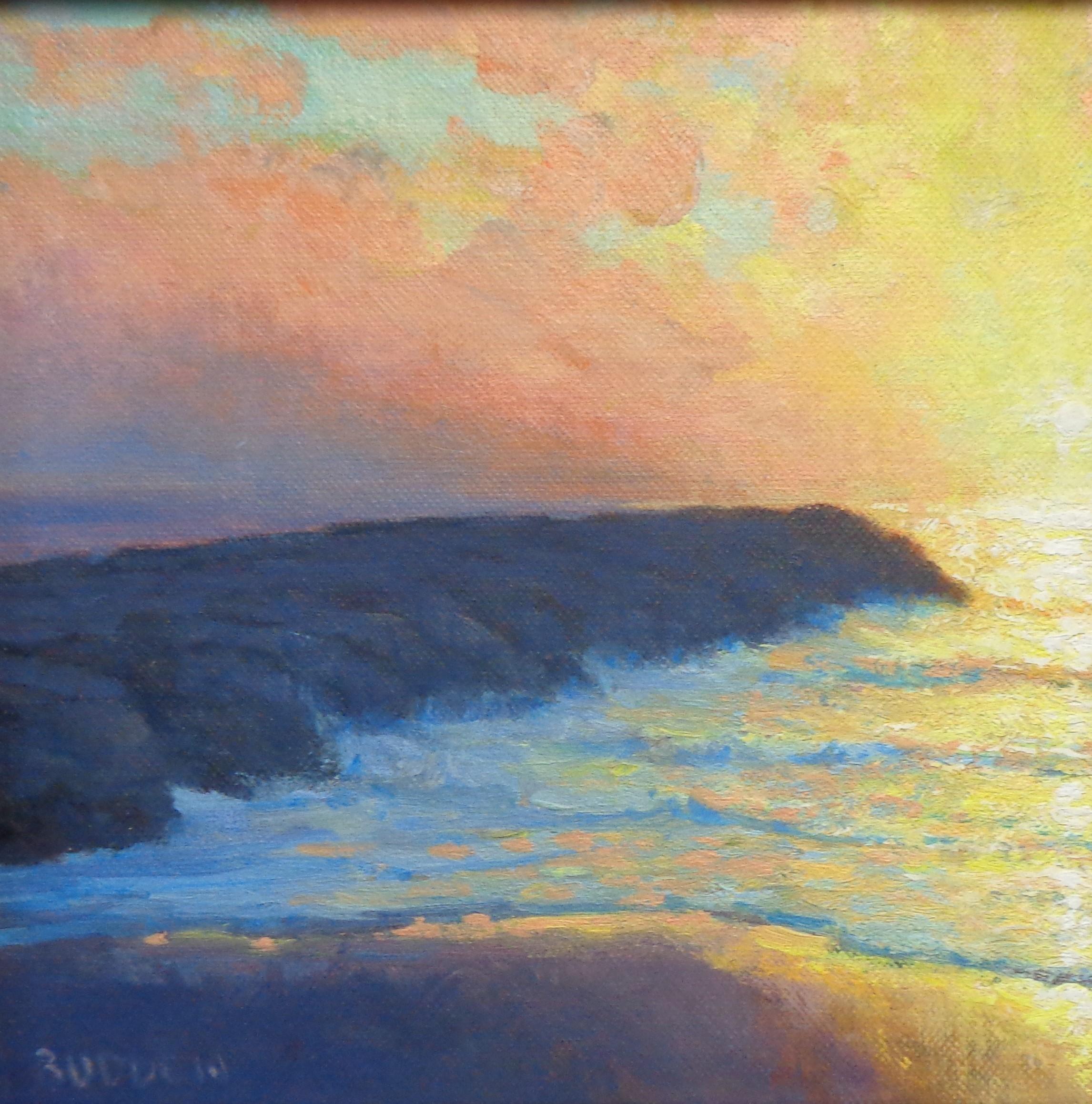 Landschaft, Meereslandschaft, impressionistisches Ölgemälde von Michael Budden, Sonnenaufgang im Angebot 2