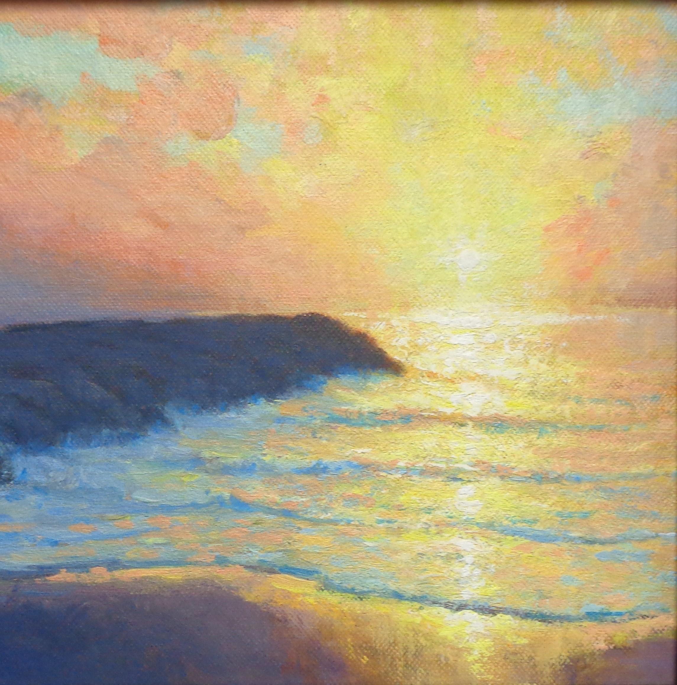 Landschaft, Meereslandschaft, impressionistisches Ölgemälde von Michael Budden, Sonnenaufgang im Angebot 3