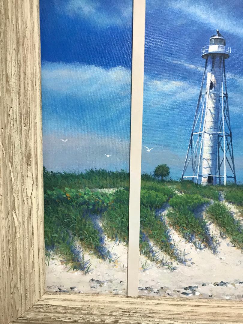 Light House Boca Grande FL Range Light Oil Painting Seascape by Michael Budden For Sale 1