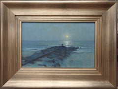 Moonlight Impressionistic Beach Ocean Seascape Painting by Michael Budden