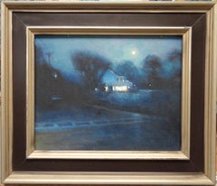 Mondlicht-Landschaft, Ölgemälde von Michael Budden, Landhaus-Mondlicht